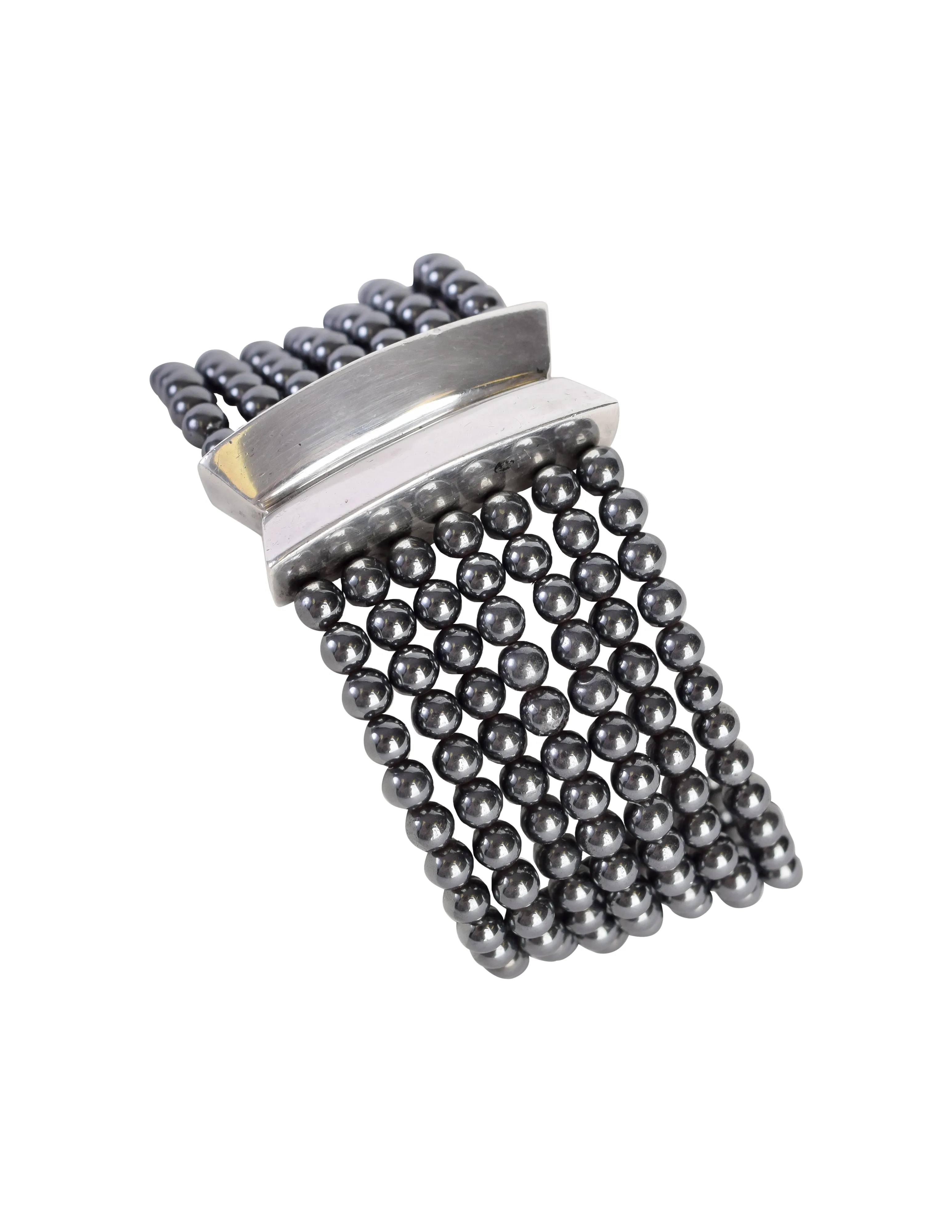 Patricia von Musulin Vintage Sterling Silver Hematite Bead Multistrand Bracelet