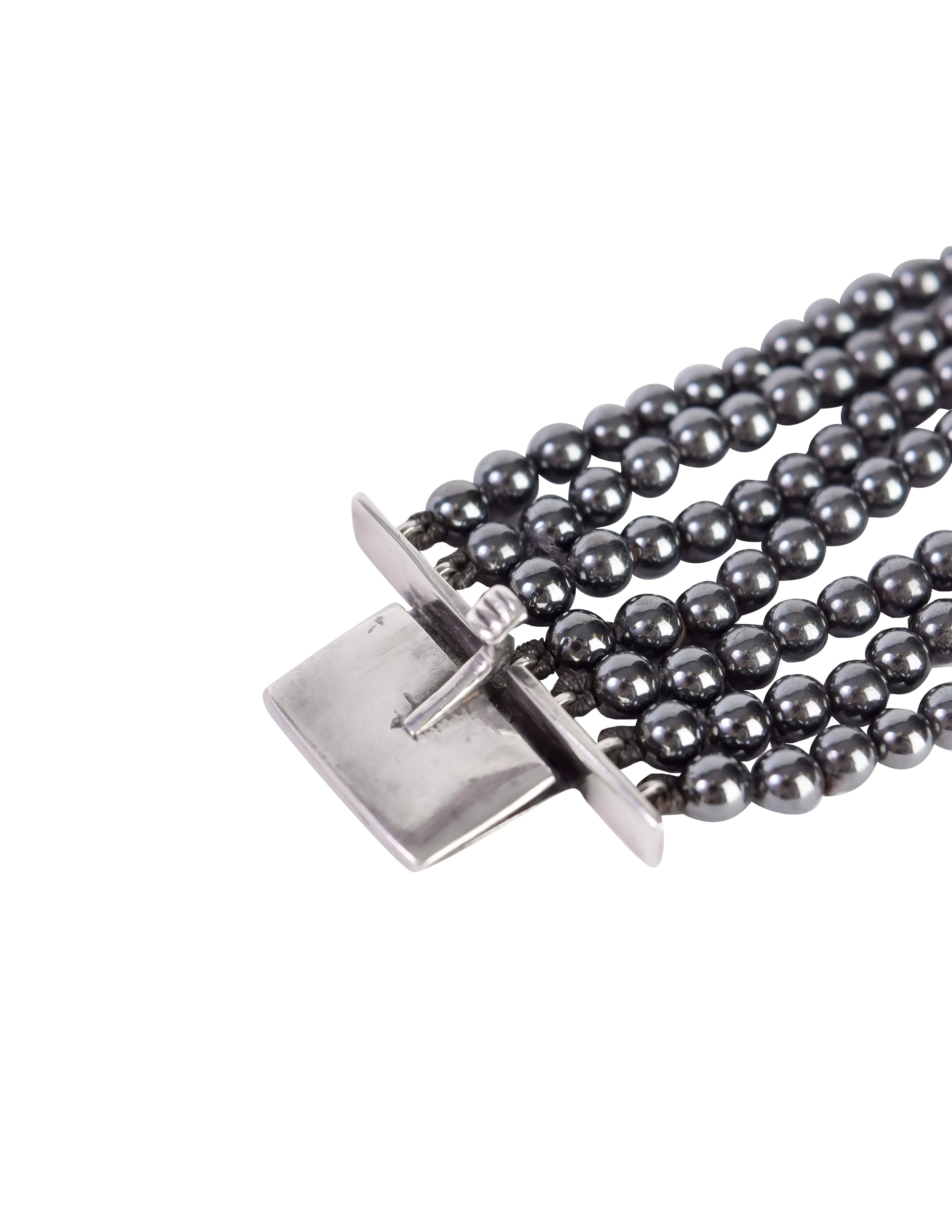 Patricia von Musulin Vintage Sterling Silver Hematite Bead Multistrand Bracelet