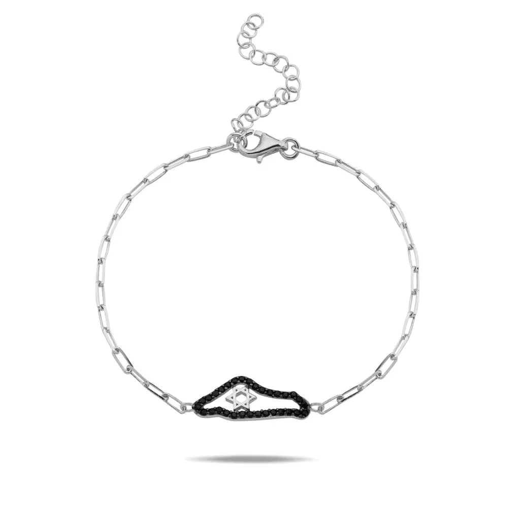 Pave Small Israel Map & Star Paperclip Bracelet
