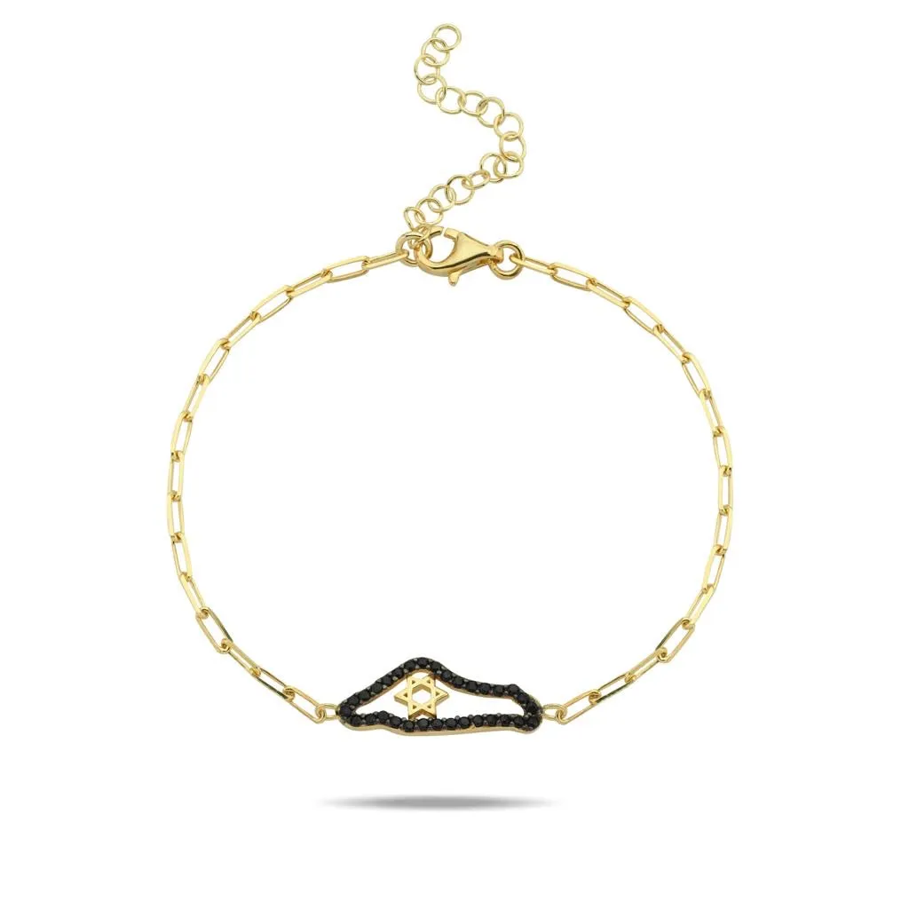 Pave Small Israel Map & Star Paperclip Bracelet