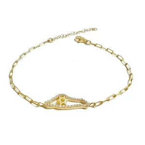 Pave Small Israel Map & Star Paperclip Bracelet
