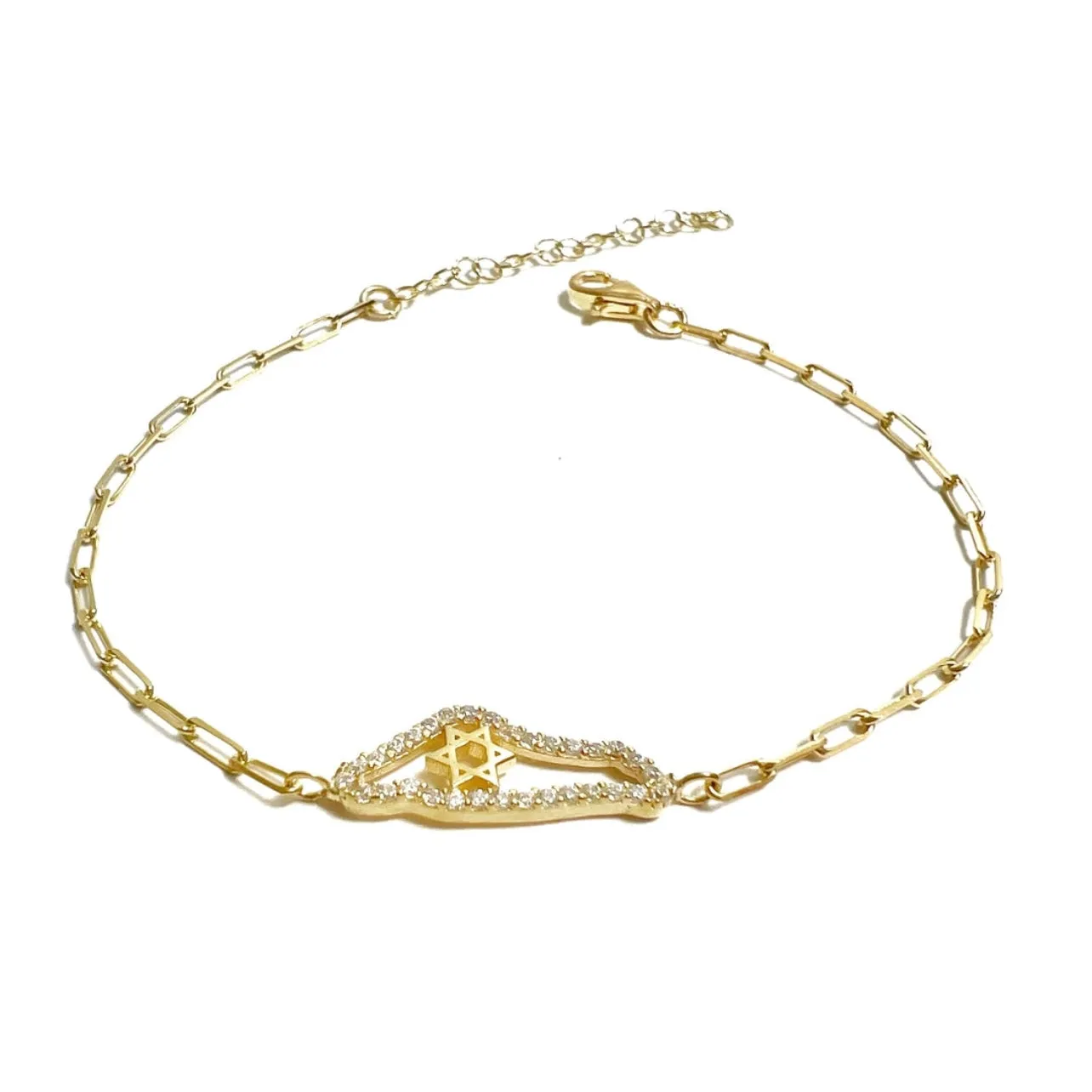 Pave Small Israel Map & Star Paperclip Bracelet