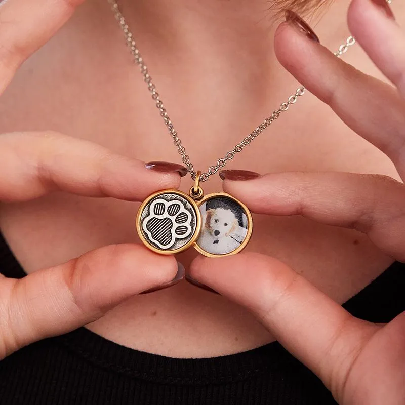 Pawprint Personalized Photo Locket Necklace