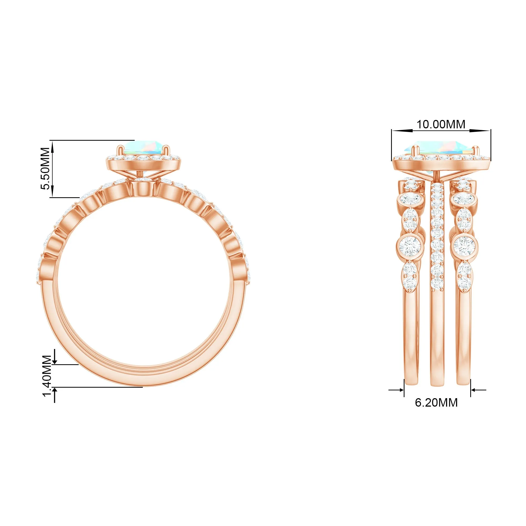 Pear Cut Ethiopian Opal Bridal Trio Ring Set with Moissanite Band
