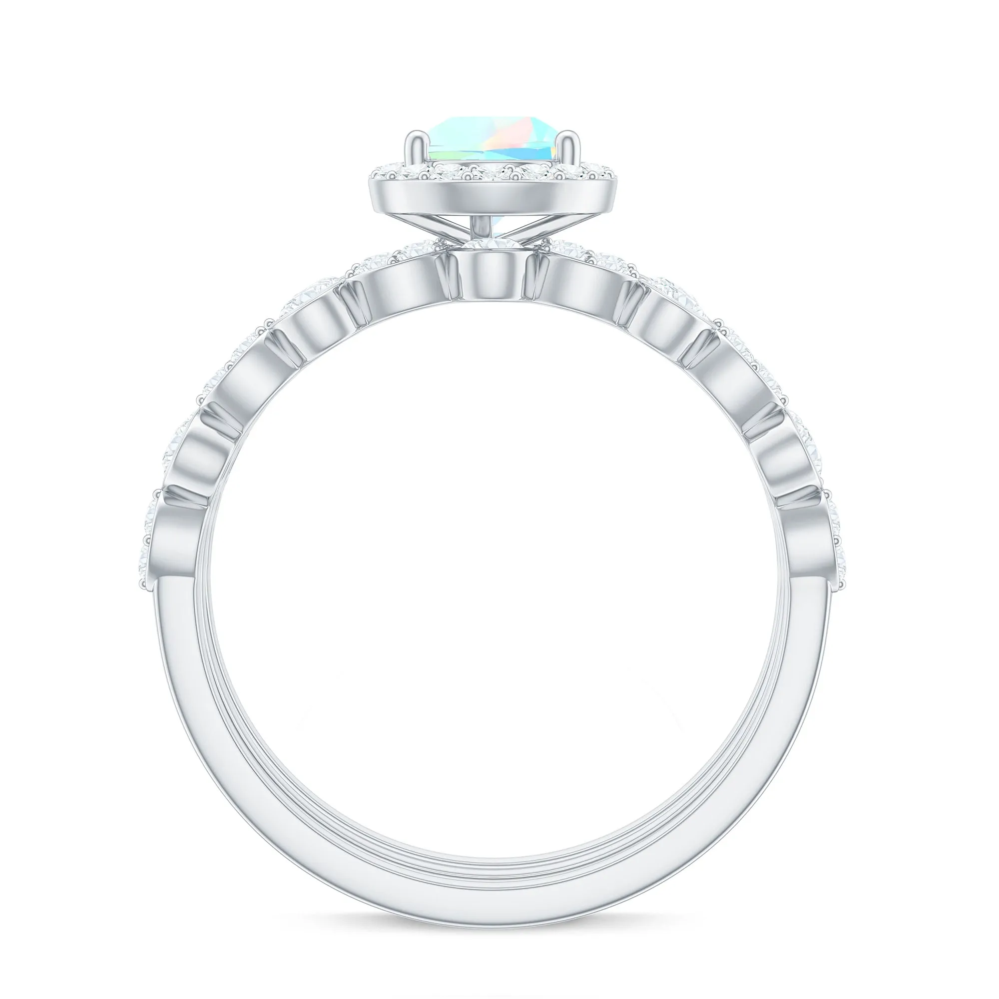 Pear Cut Ethiopian Opal Bridal Trio Ring Set with Moissanite Band
