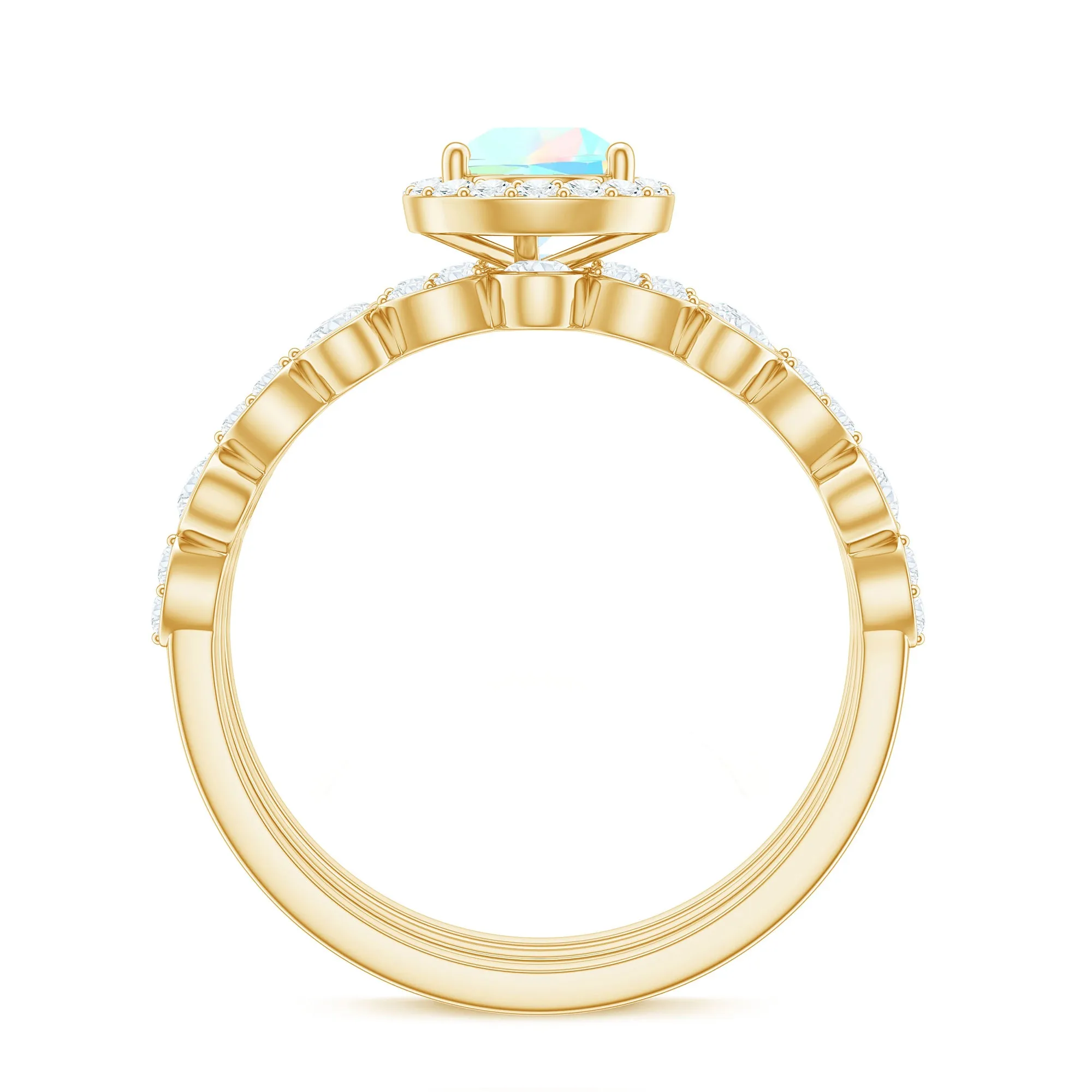 Pear Cut Ethiopian Opal Bridal Trio Ring Set with Moissanite Band