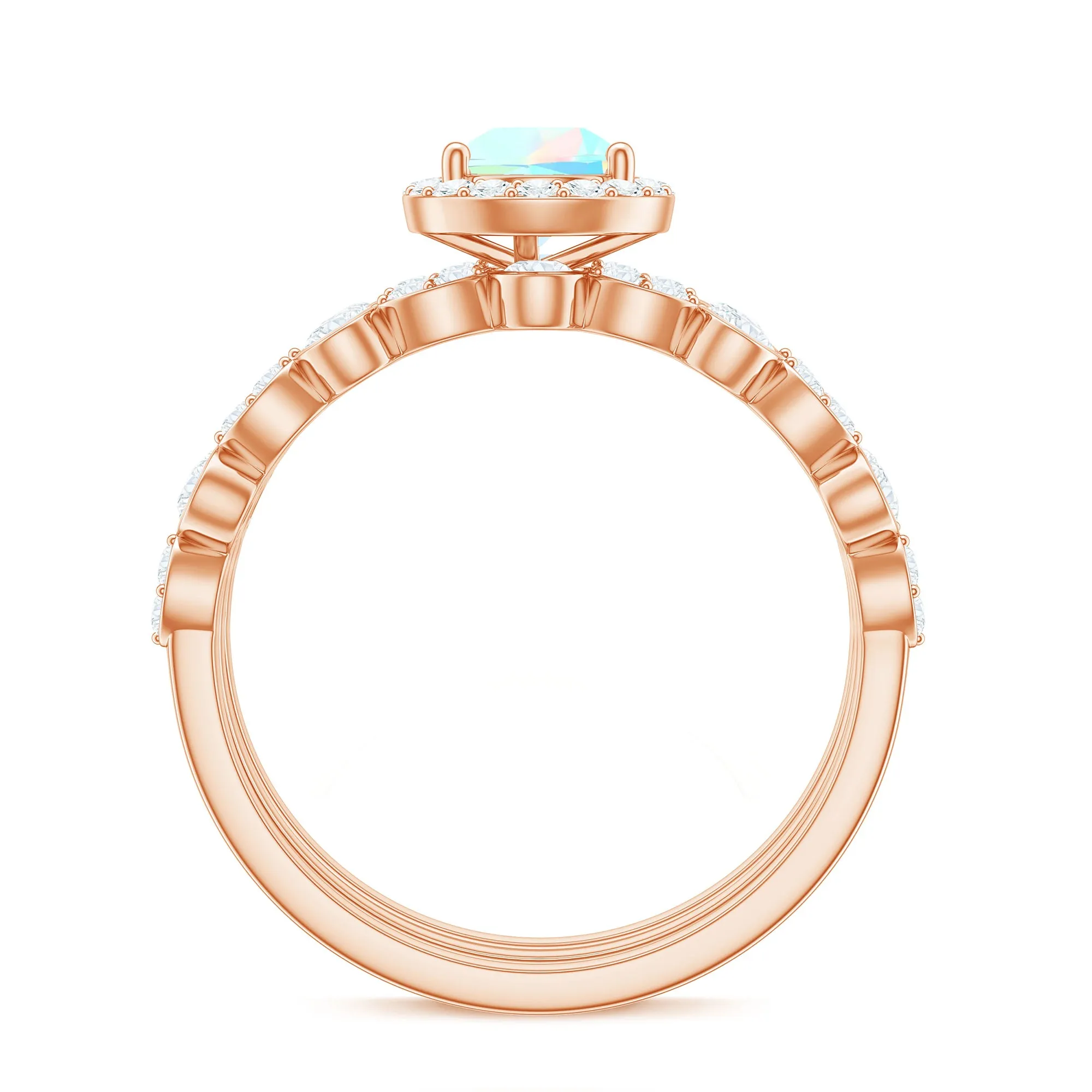 Pear Cut Ethiopian Opal Bridal Trio Ring Set with Moissanite Band