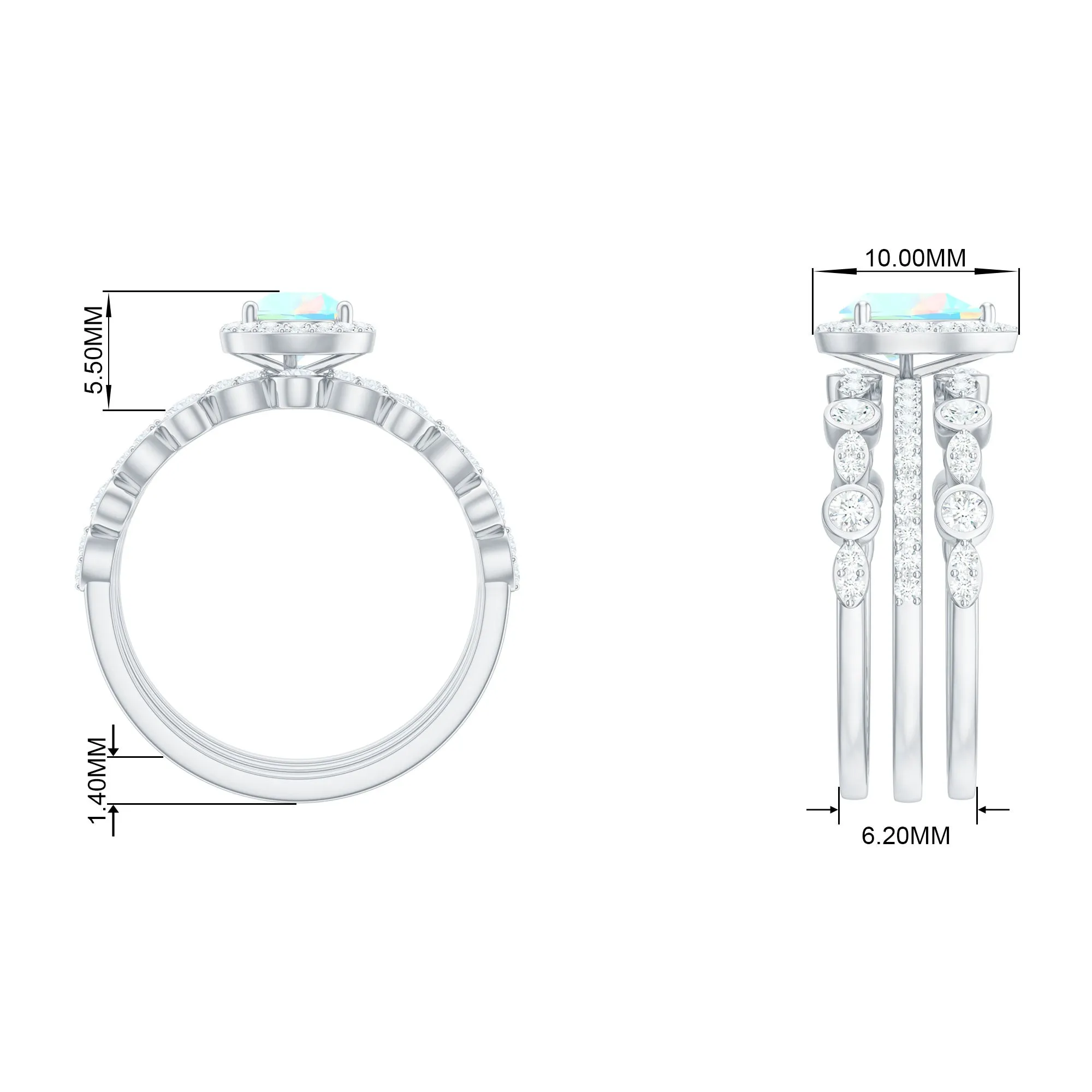 Pear Cut Ethiopian Opal Bridal Trio Ring Set with Moissanite Band