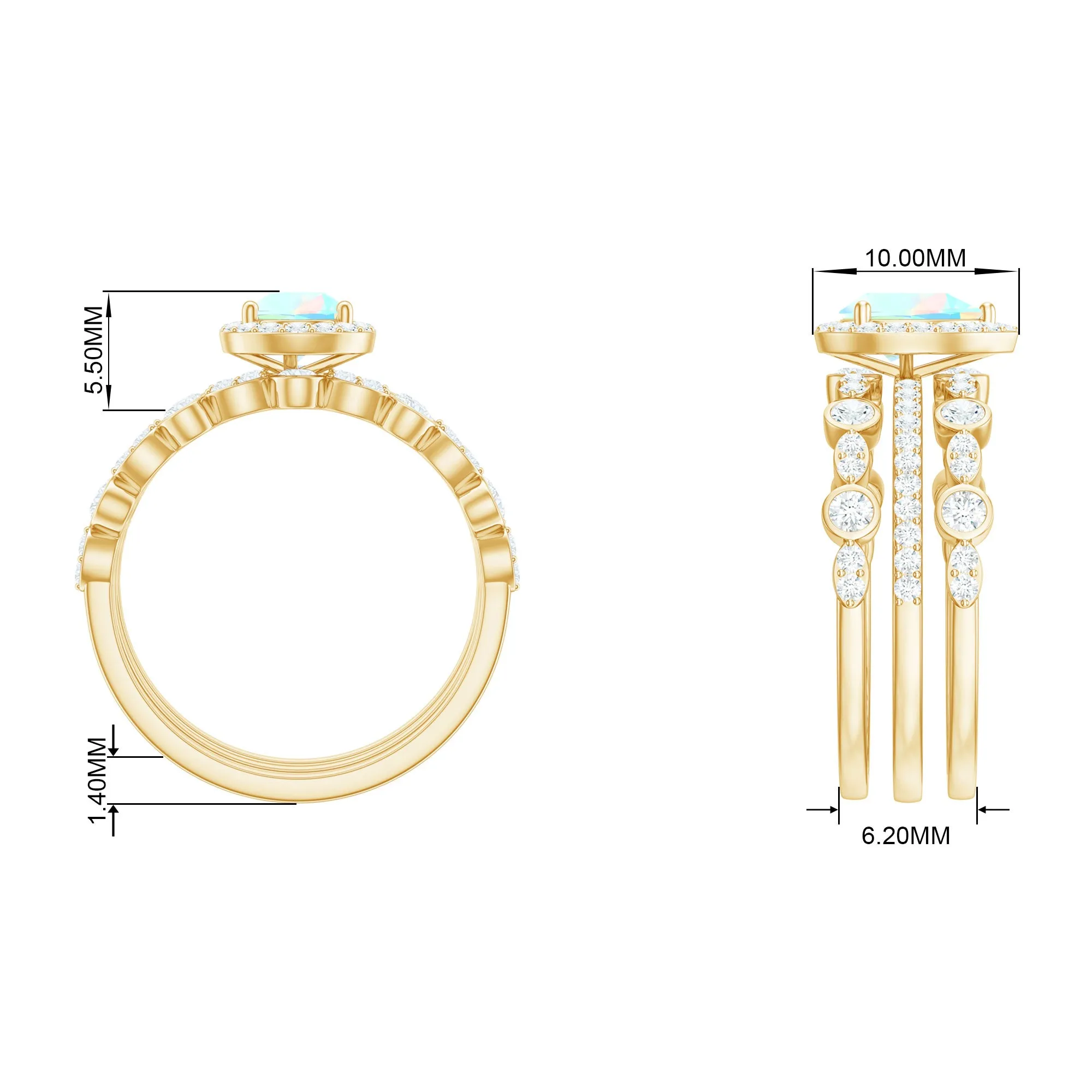 Pear Cut Ethiopian Opal Bridal Trio Ring Set with Moissanite Band
