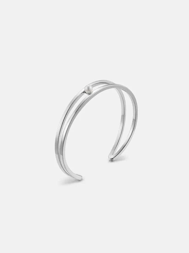 Pearl Silver Cuff Bangle