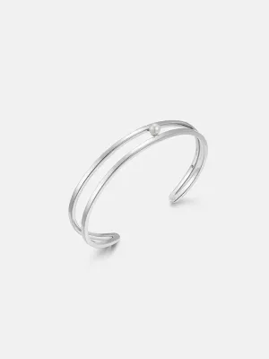 Pearl Silver Cuff Bangle
