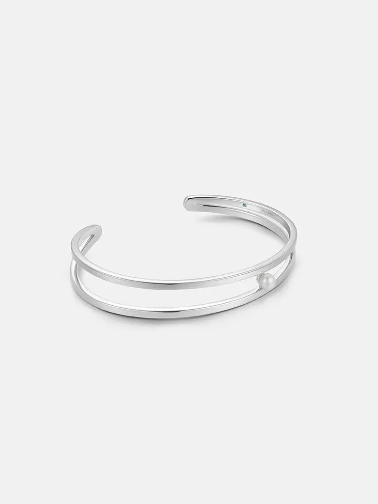 Pearl Silver Cuff Bangle