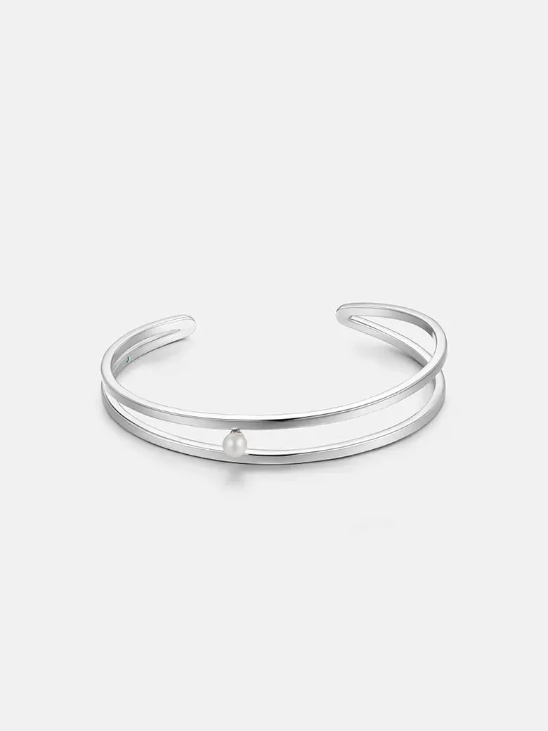Pearl Silver Cuff Bangle