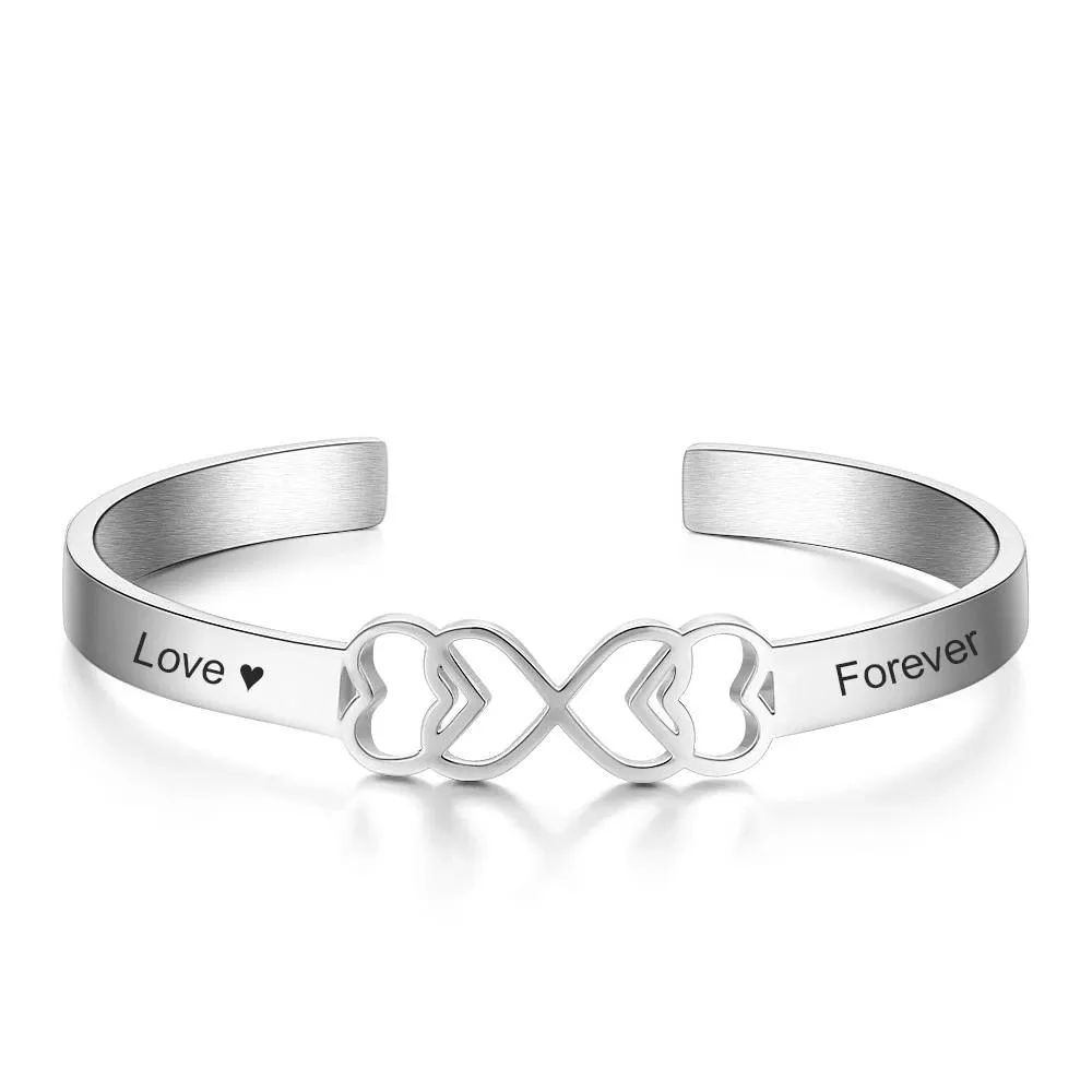 Personalized Stainless Steel Heart Cuff Bangle Bracelets with Engraved Name, Customized Bangle for Women