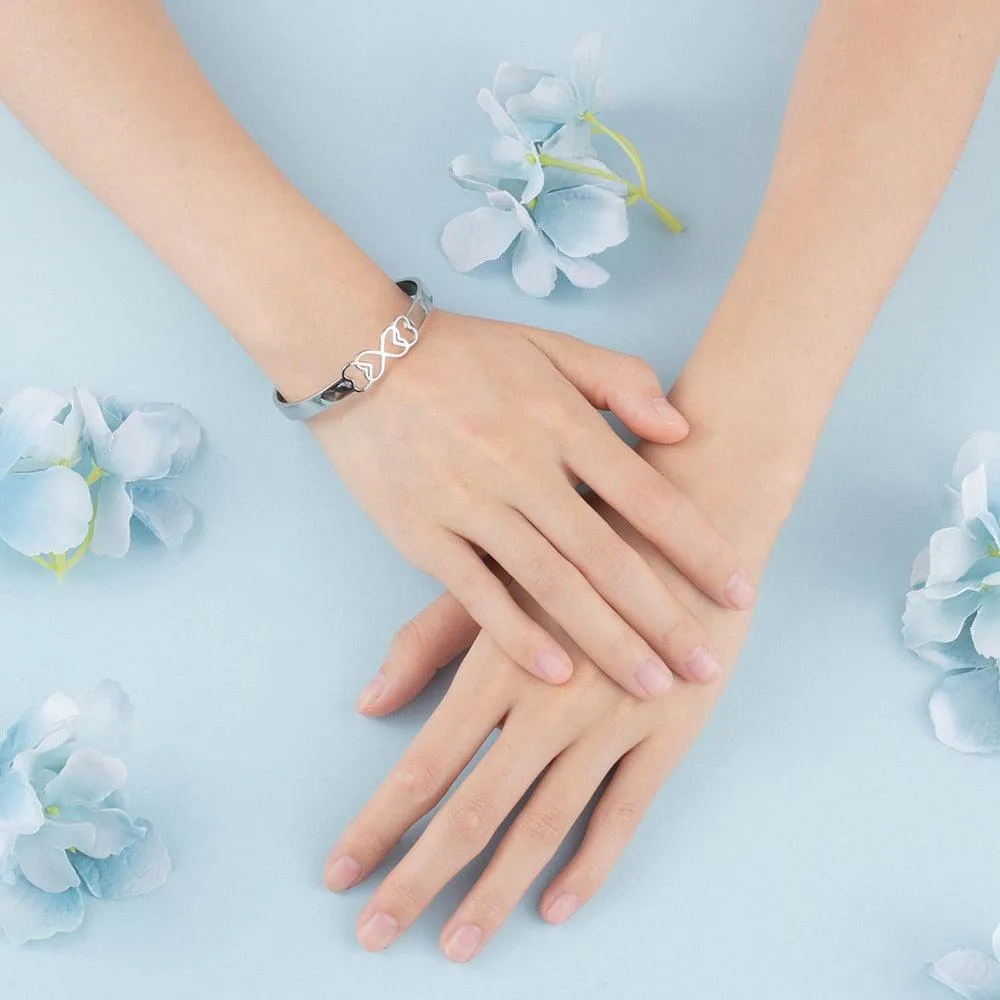 Personalized Stainless Steel Heart Cuff Bangle Bracelets with Engraved Name, Customized Bangle for Women