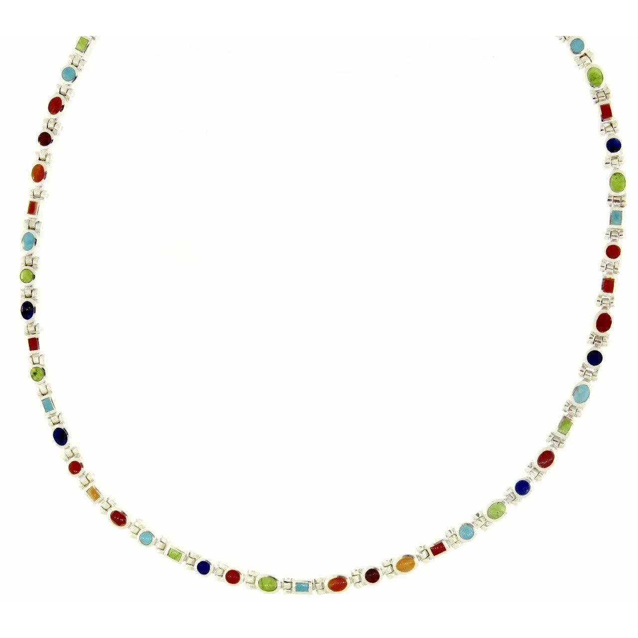 Peyote Bird Multi-Stone  Sectional Inlaid Stone Necklace