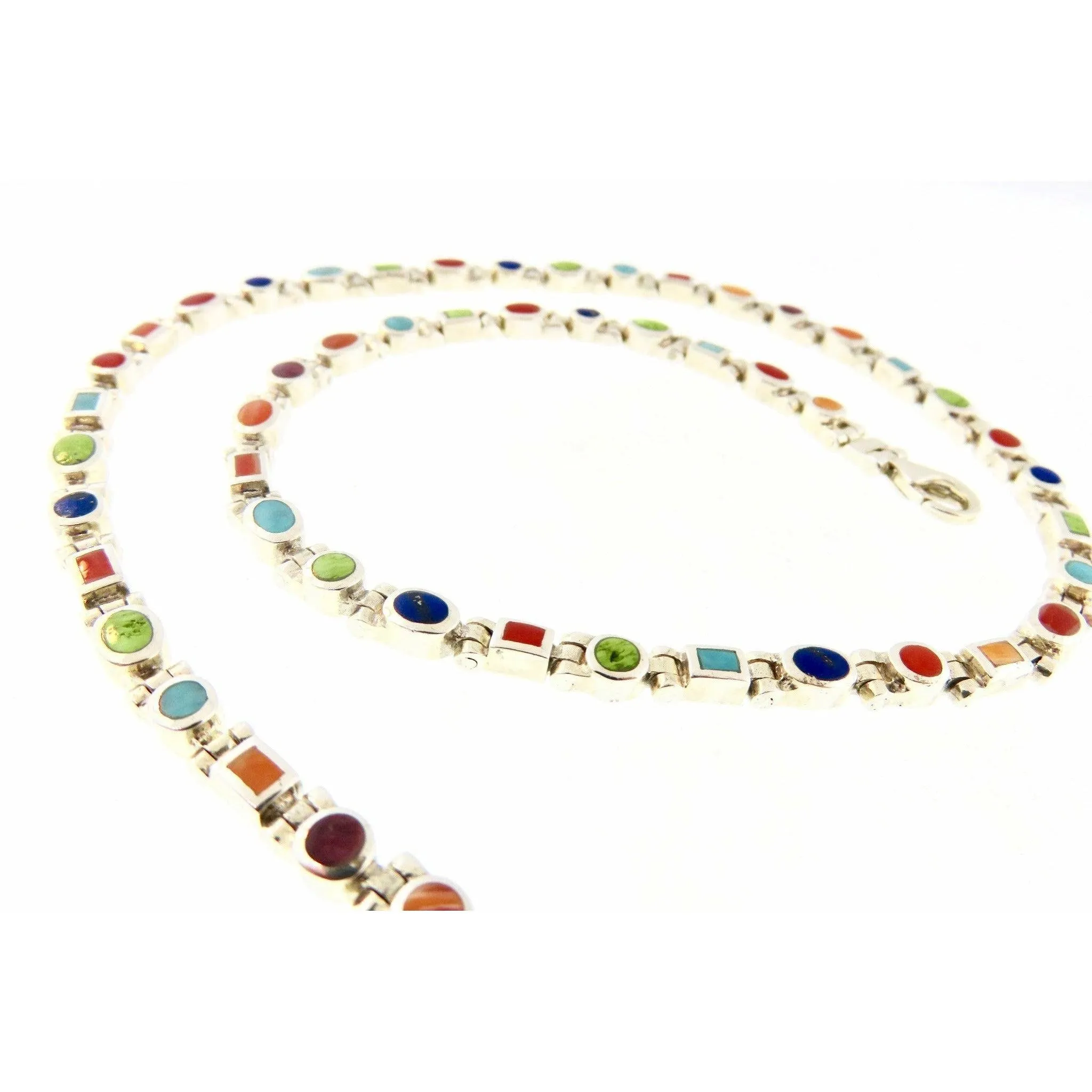 Peyote Bird Multi-Stone  Sectional Inlaid Stone Necklace