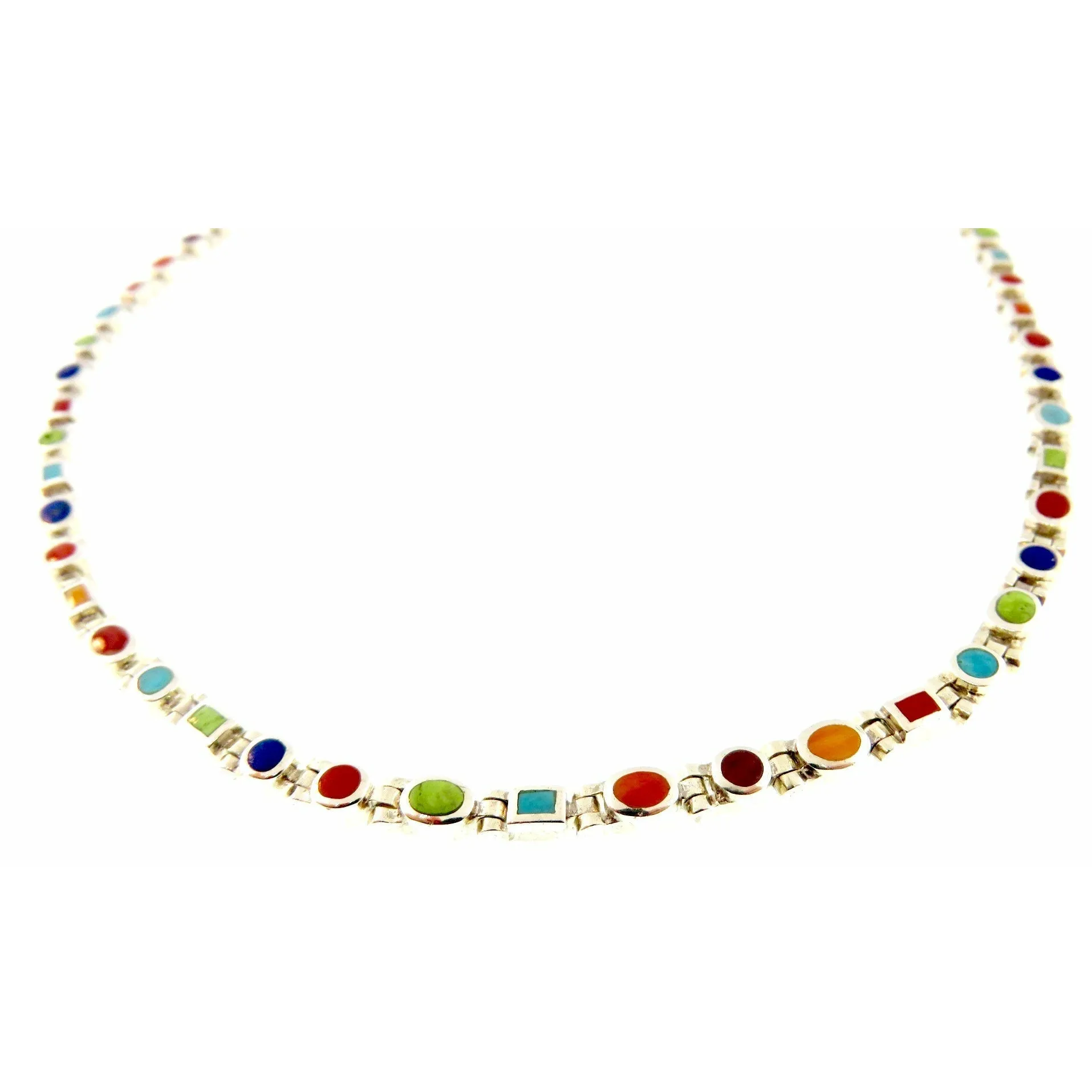 Peyote Bird Multi-Stone  Sectional Inlaid Stone Necklace