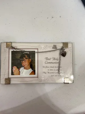 Photo frame with locket bracelet: first holy communion