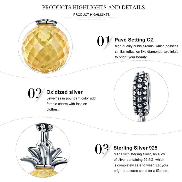 Pineapple Pandora style Charm 925 Sterling Silver