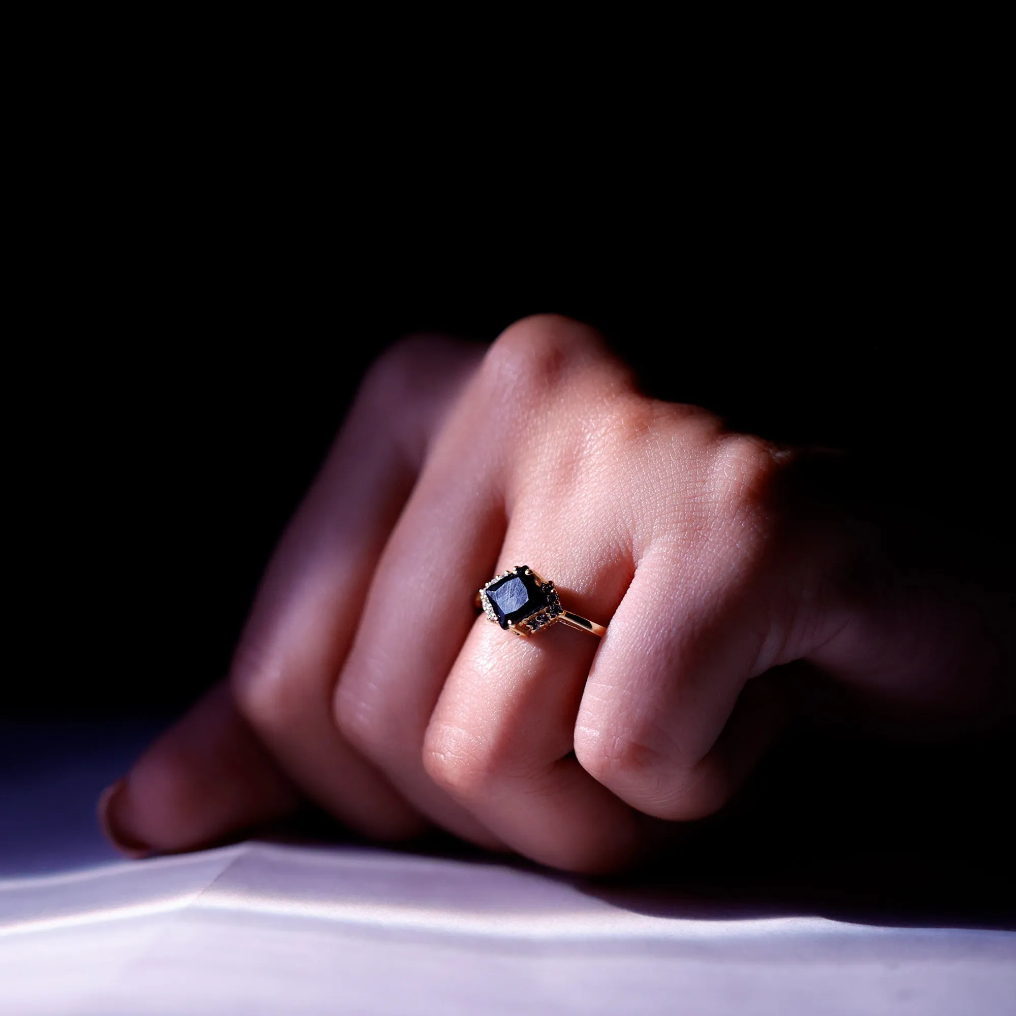 Princess Cut Created Black Diamond Engagement Ring with Diamond