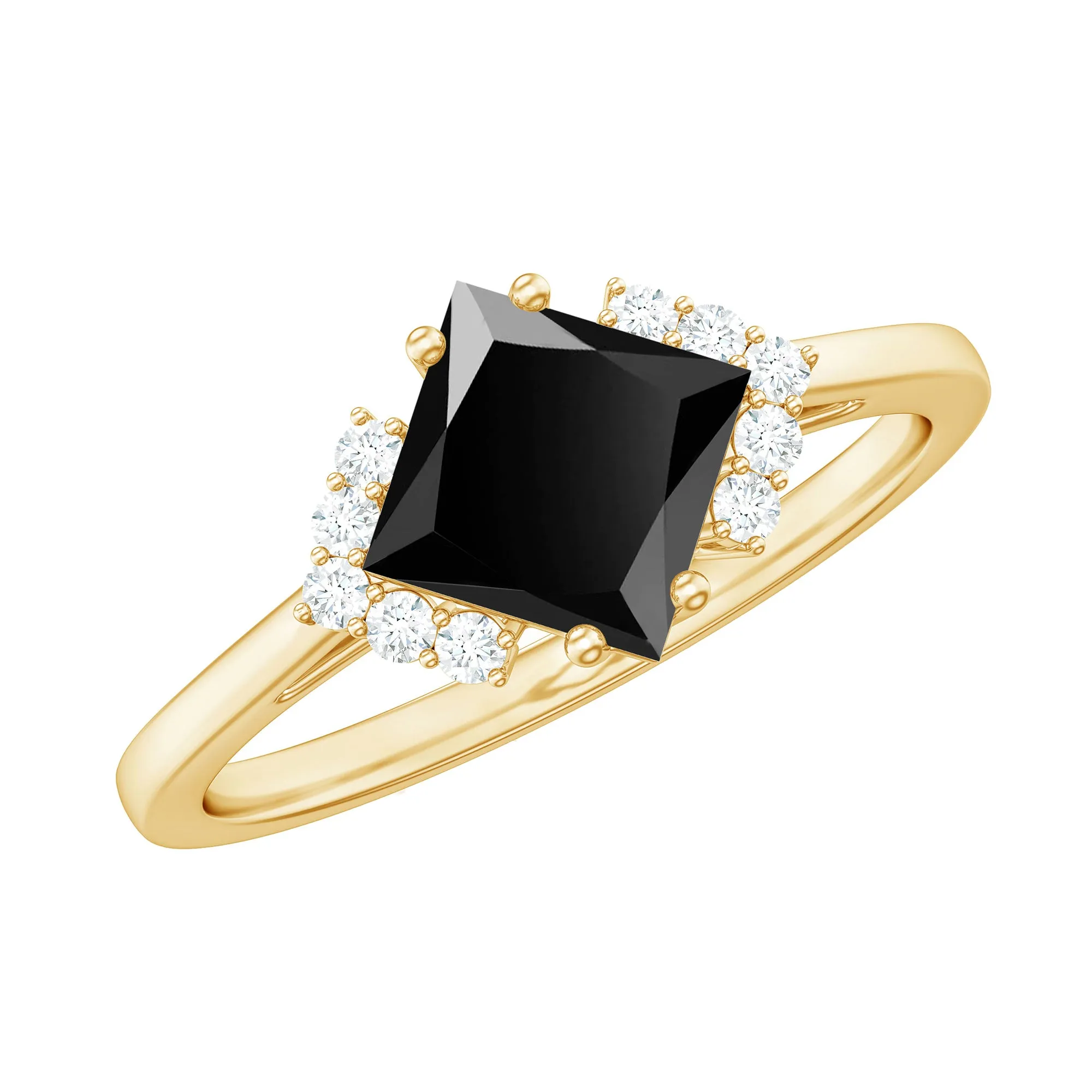 Princess Cut Created Black Diamond Engagement Ring with Diamond
