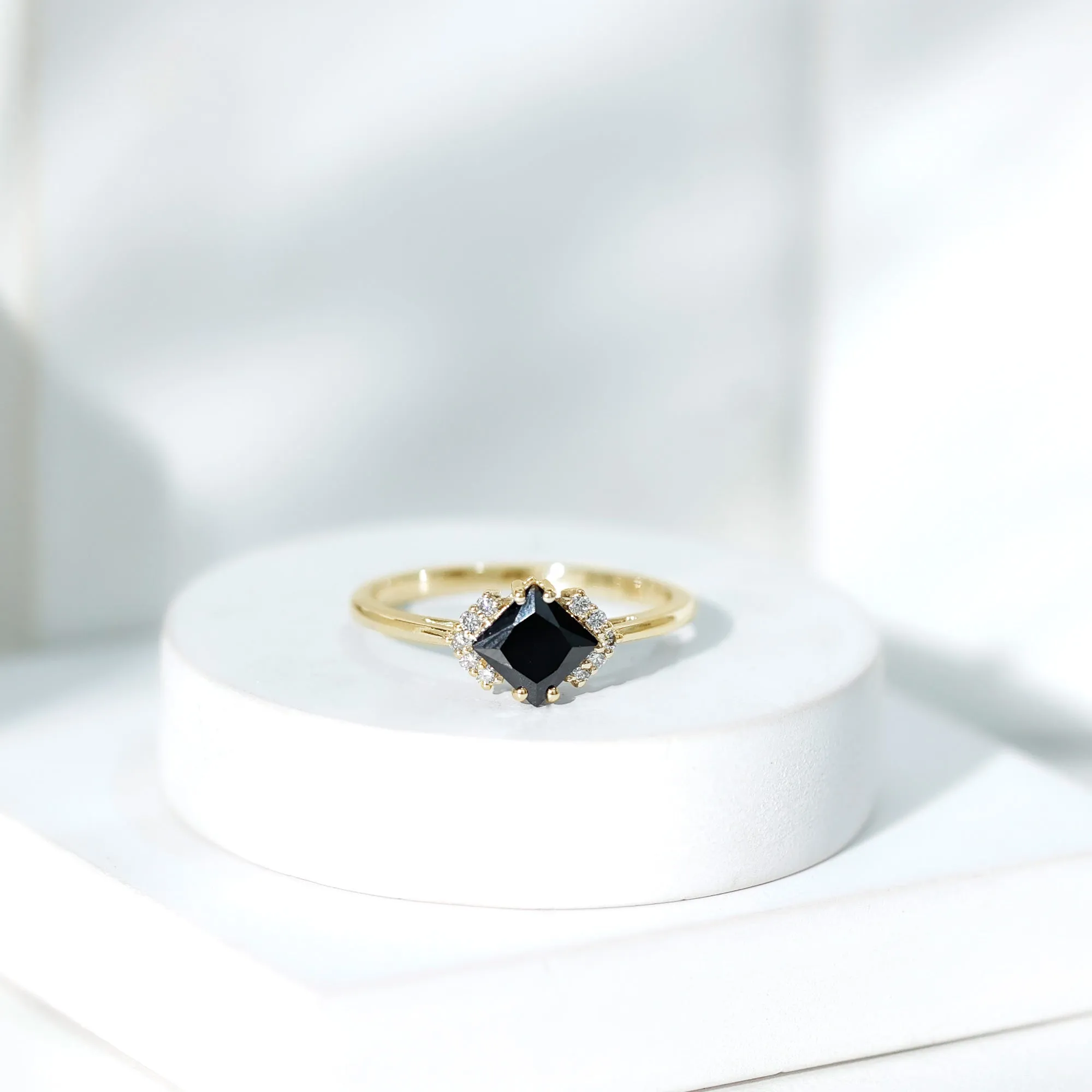 Princess Cut Created Black Diamond Engagement Ring with Diamond