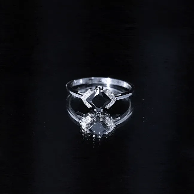 Princess Cut Created Black Diamond Engagement Ring with Diamond