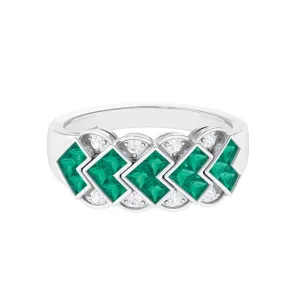 Princess Cut Emerald Anniversary Band Ring with Diamond