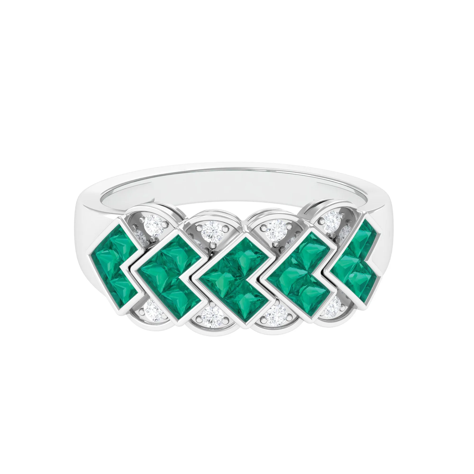 Princess Cut Emerald Anniversary Band Ring with Diamond