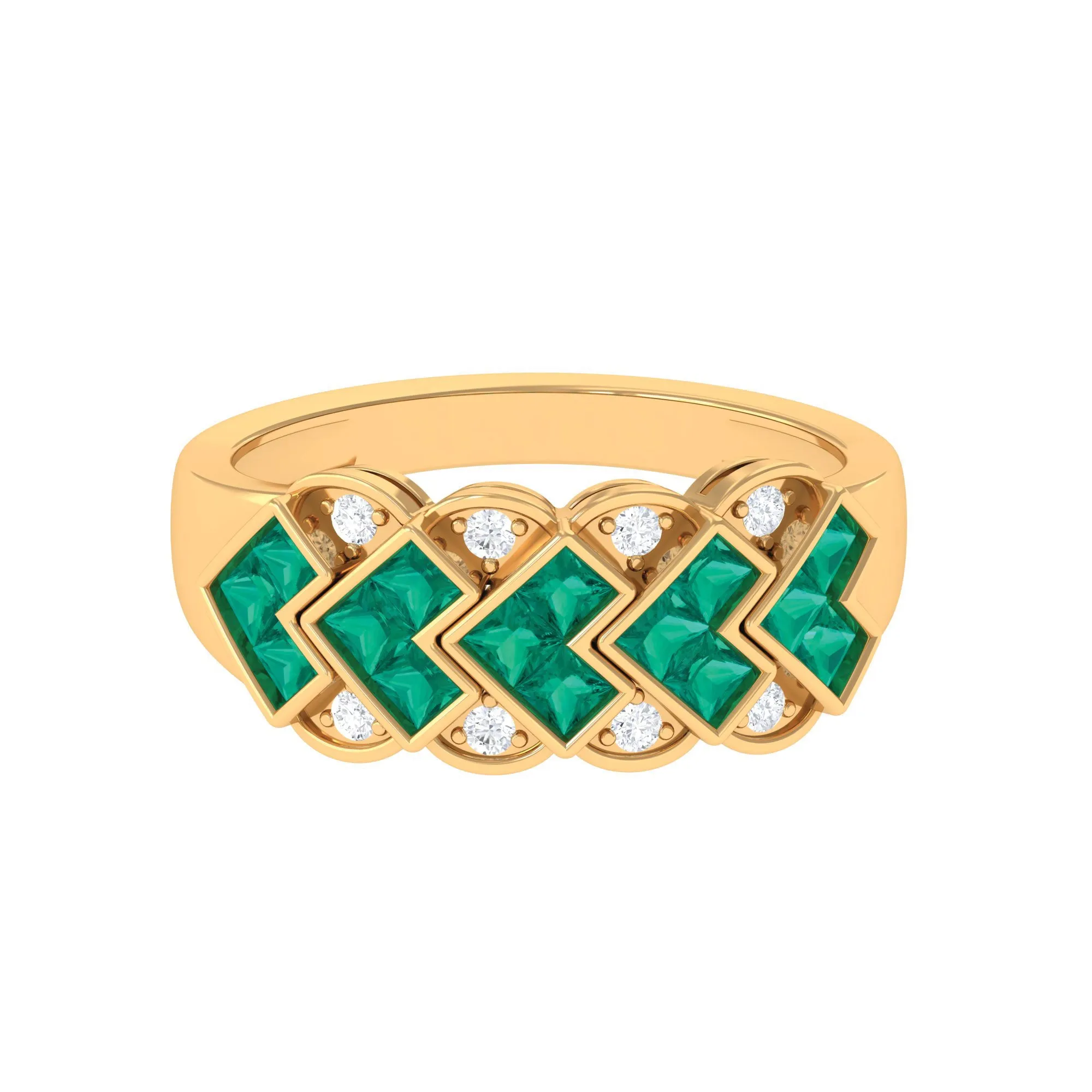Princess Cut Emerald Anniversary Band Ring with Diamond