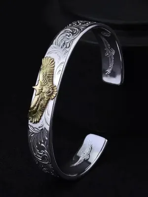 Punk Gold Color Eagle Pattern Bracelet Men Open Adjustable Bangles Male Charm Rock Motorbike Rider Jewelry