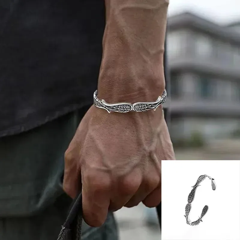 Punk Gold Color Eagle Pattern Bracelet Men Open Adjustable Bangles Male Charm Rock Motorbike Rider Jewelry