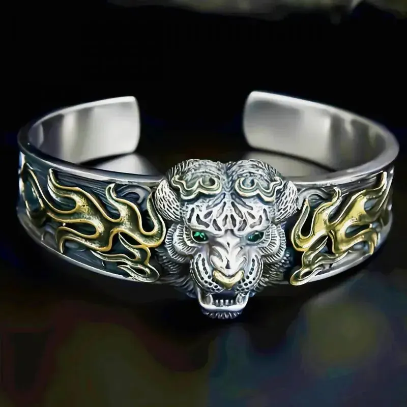 Punk Gold Color Eagle Pattern Bracelet Men Open Adjustable Bangles Male Charm Rock Motorbike Rider Jewelry