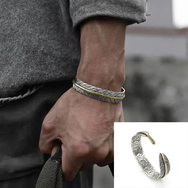 Punk Gold Color Eagle Pattern Bracelet Men Open Adjustable Bangles Male Charm Rock Motorbike Rider Jewelry