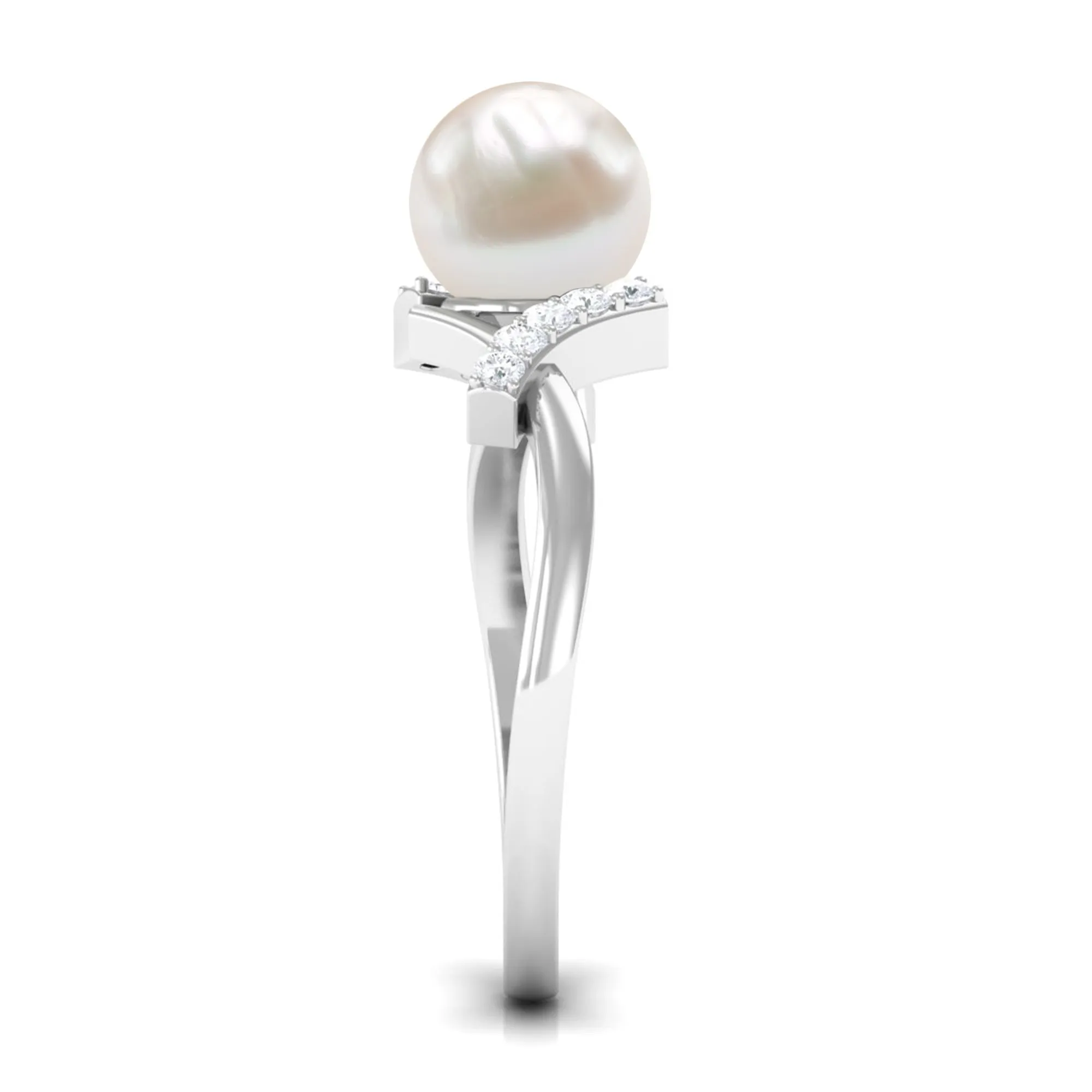 Pure Freshwater Pearl Solitaire Crossover Ring with Diamond