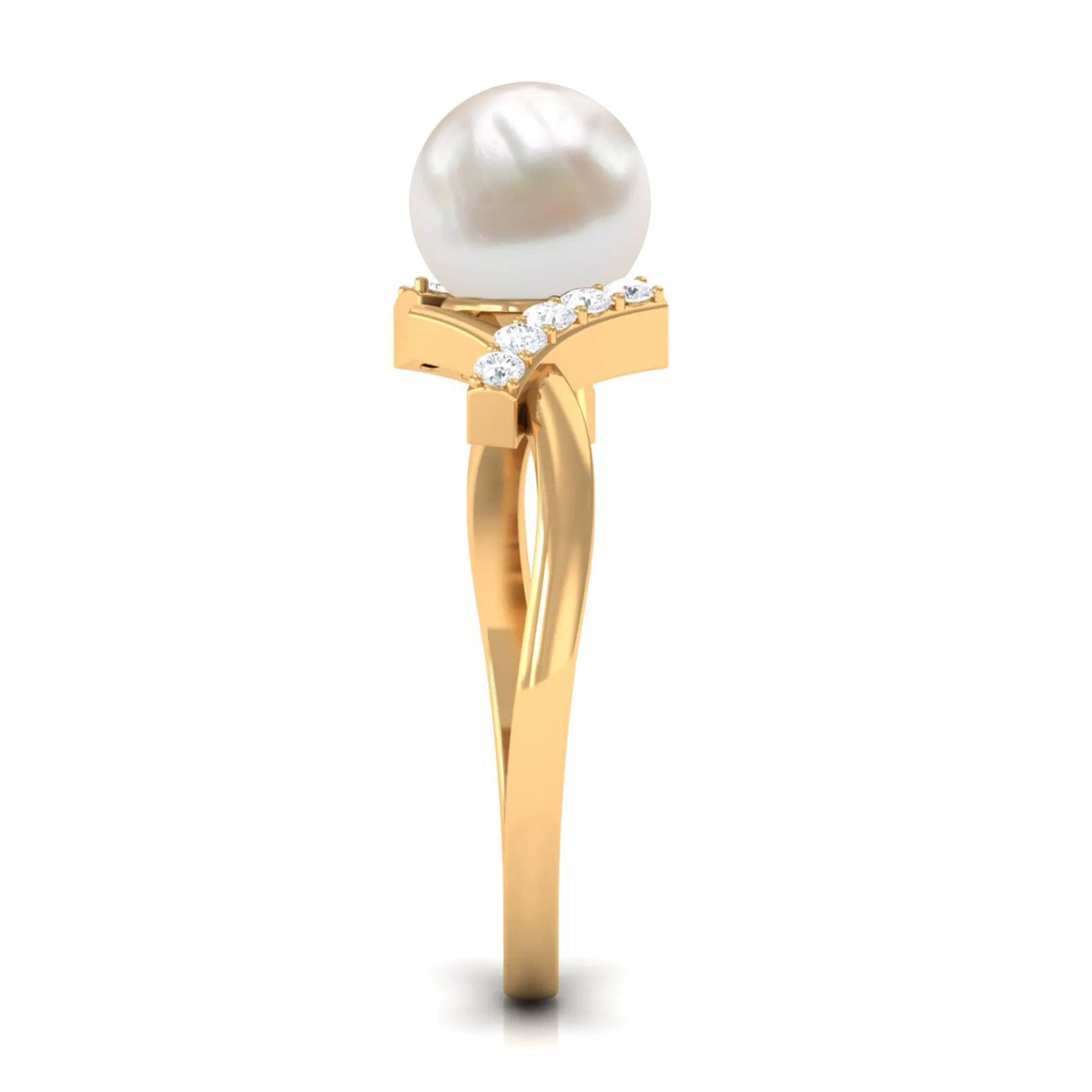 Pure Freshwater Pearl Solitaire Crossover Ring with Diamond