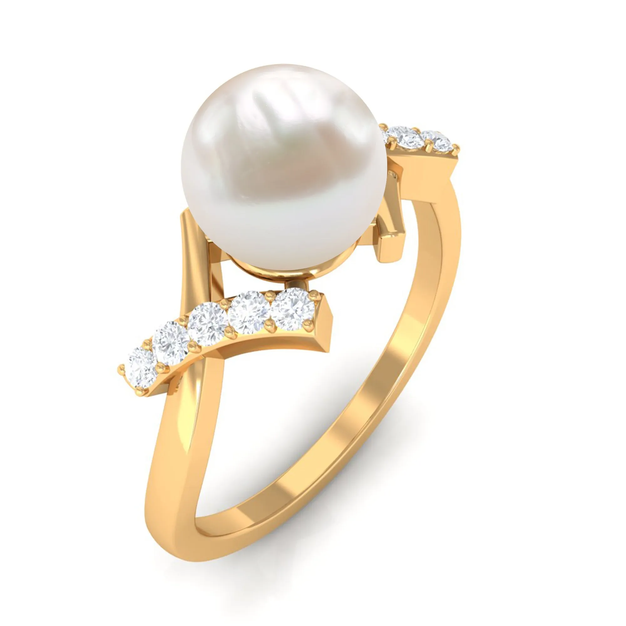 Pure Freshwater Pearl Solitaire Crossover Ring with Diamond