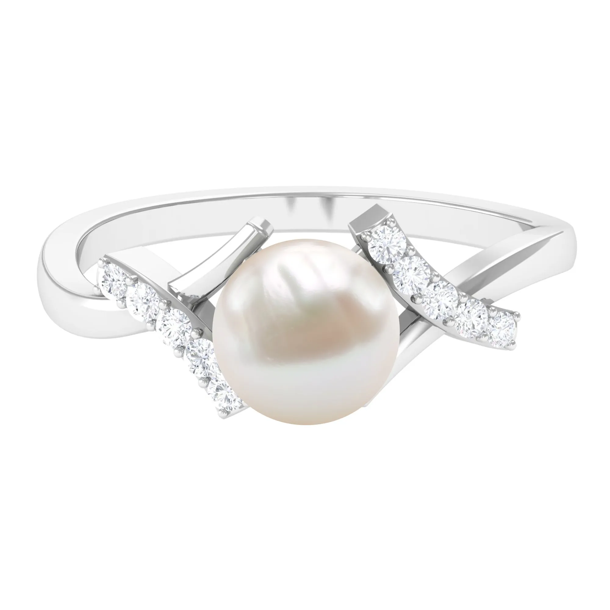 Pure Freshwater Pearl Solitaire Crossover Ring with Diamond