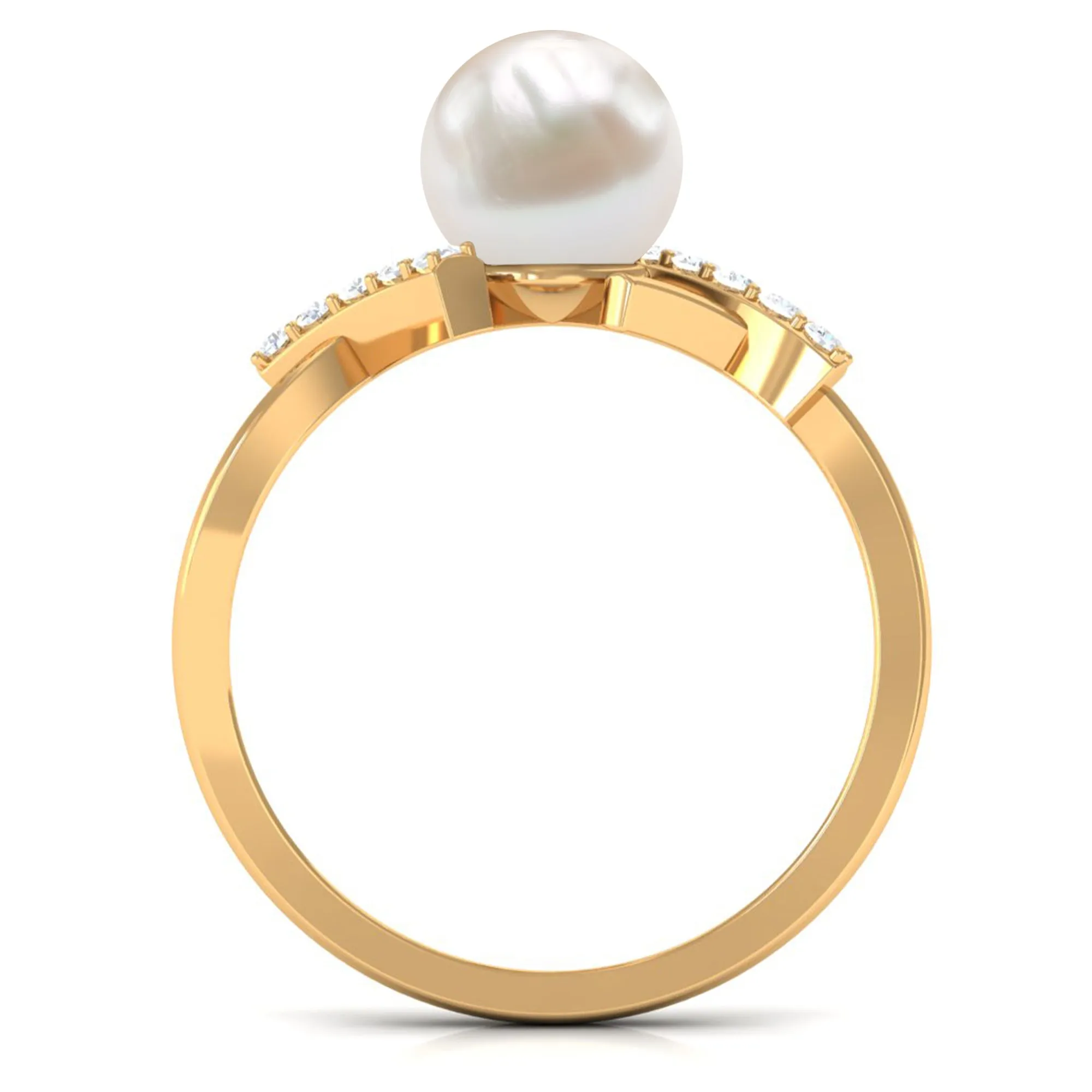 Pure Freshwater Pearl Solitaire Crossover Ring with Diamond