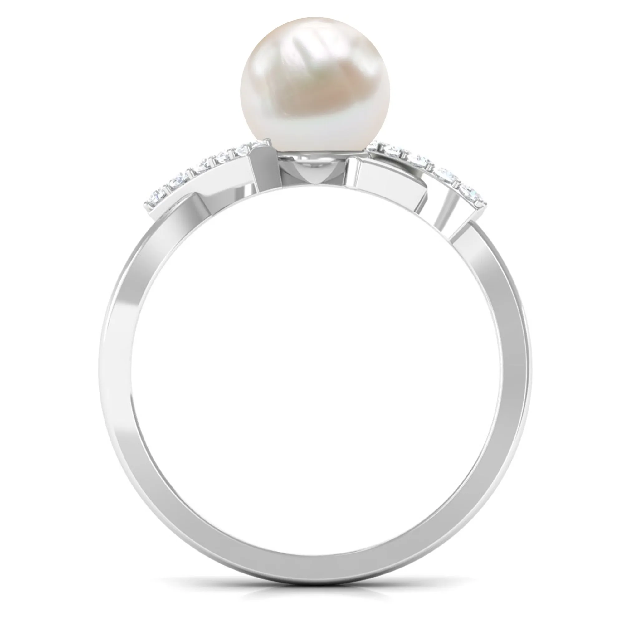 Pure Freshwater Pearl Solitaire Crossover Ring with Diamond