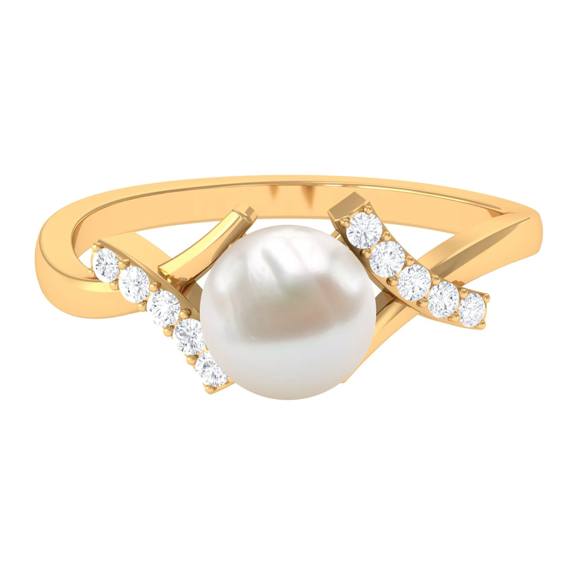 Pure Freshwater Pearl Solitaire Crossover Ring with Diamond