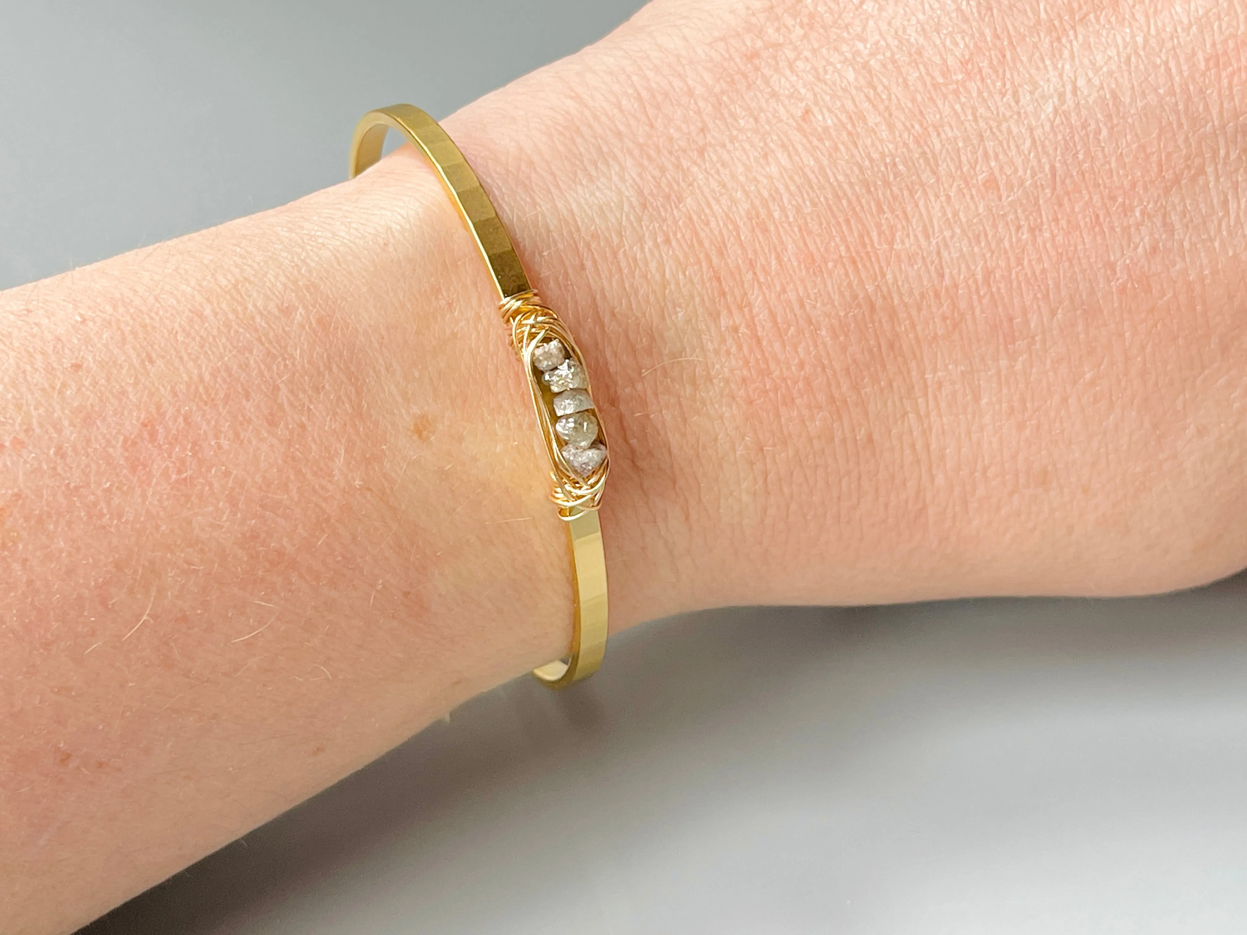 Raw Diamond Bracelet, Organic Genuine Diamond Cuff Bracelet