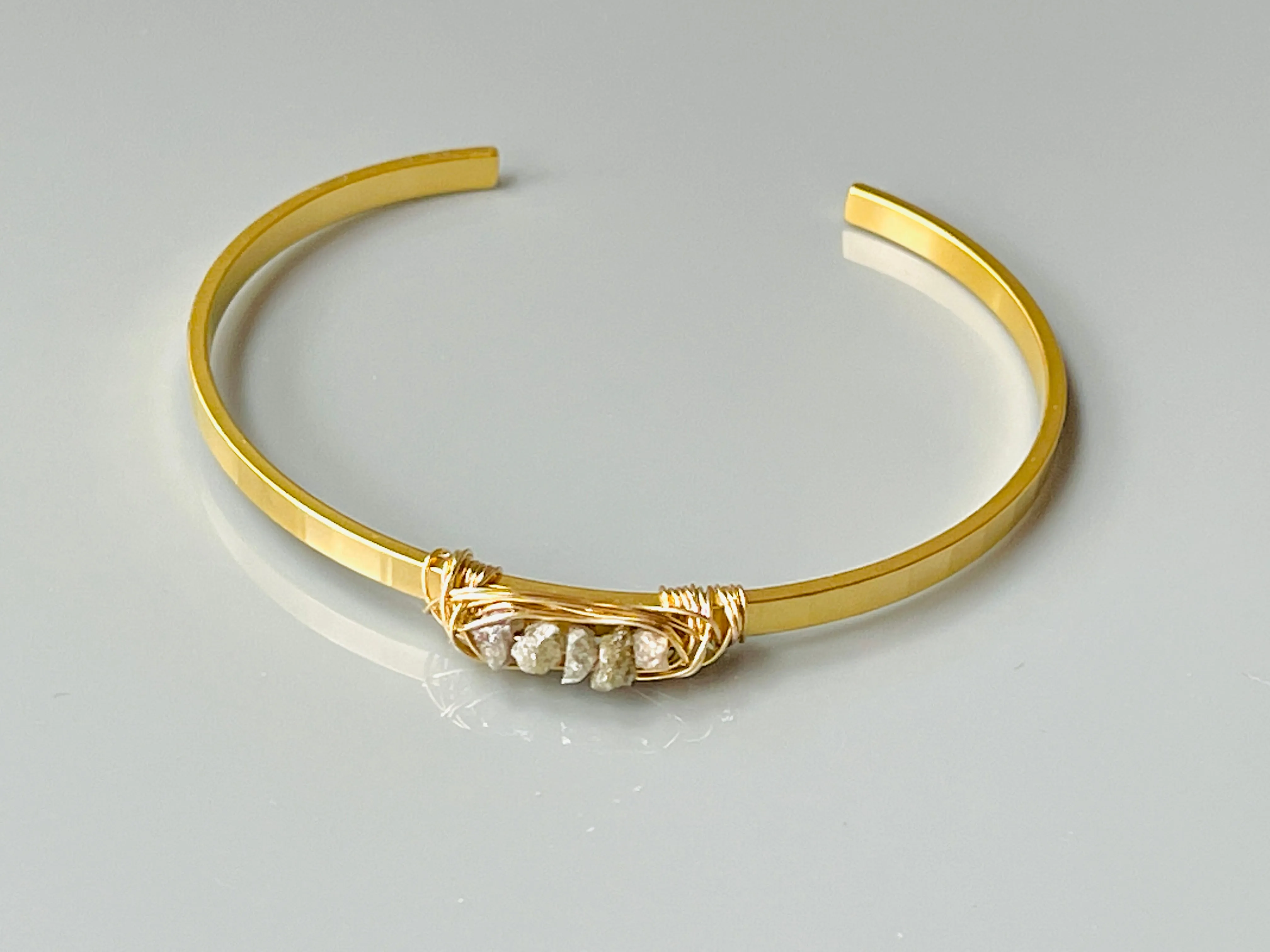 Raw Diamond Bracelet, Organic Genuine Diamond Cuff Bracelet