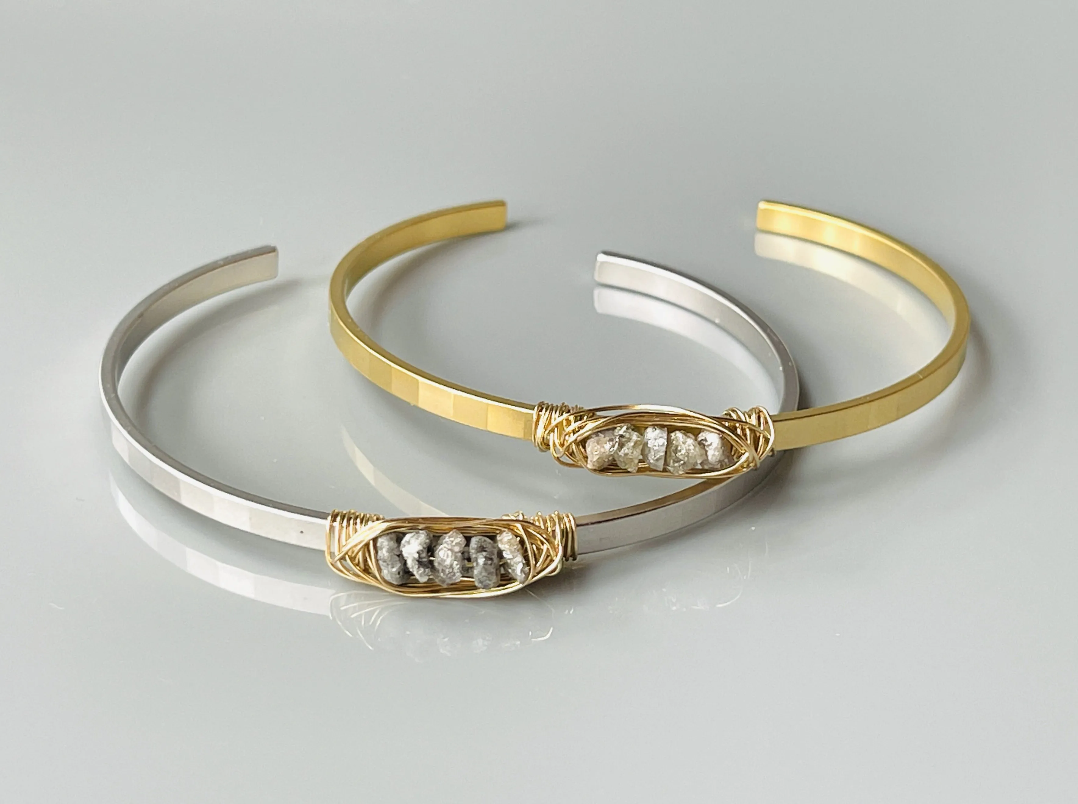 Raw Diamond Bracelet, Organic Genuine Diamond Cuff Bracelet