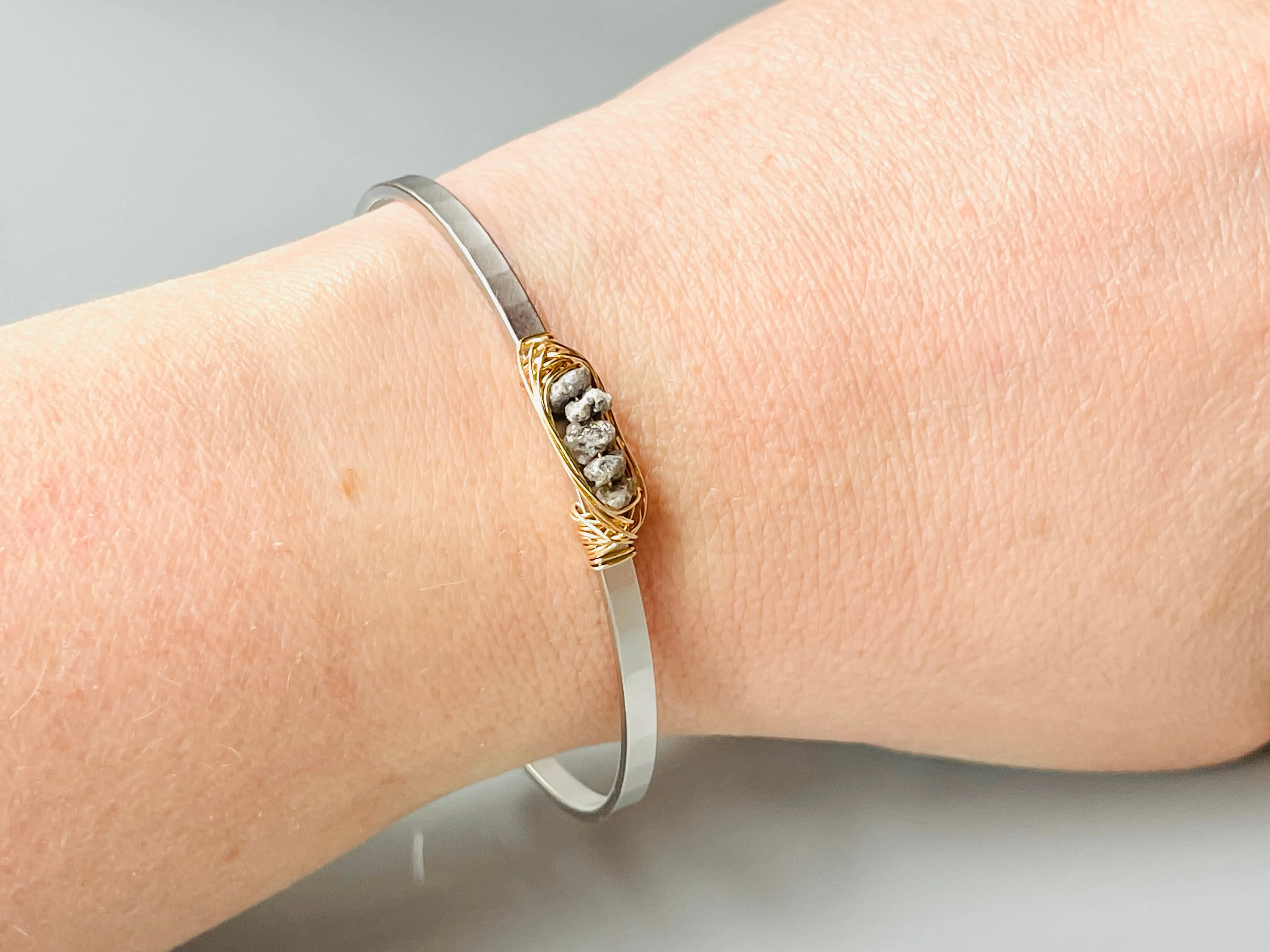 Raw Diamond Bracelet, Organic Genuine Diamond Cuff Bracelet