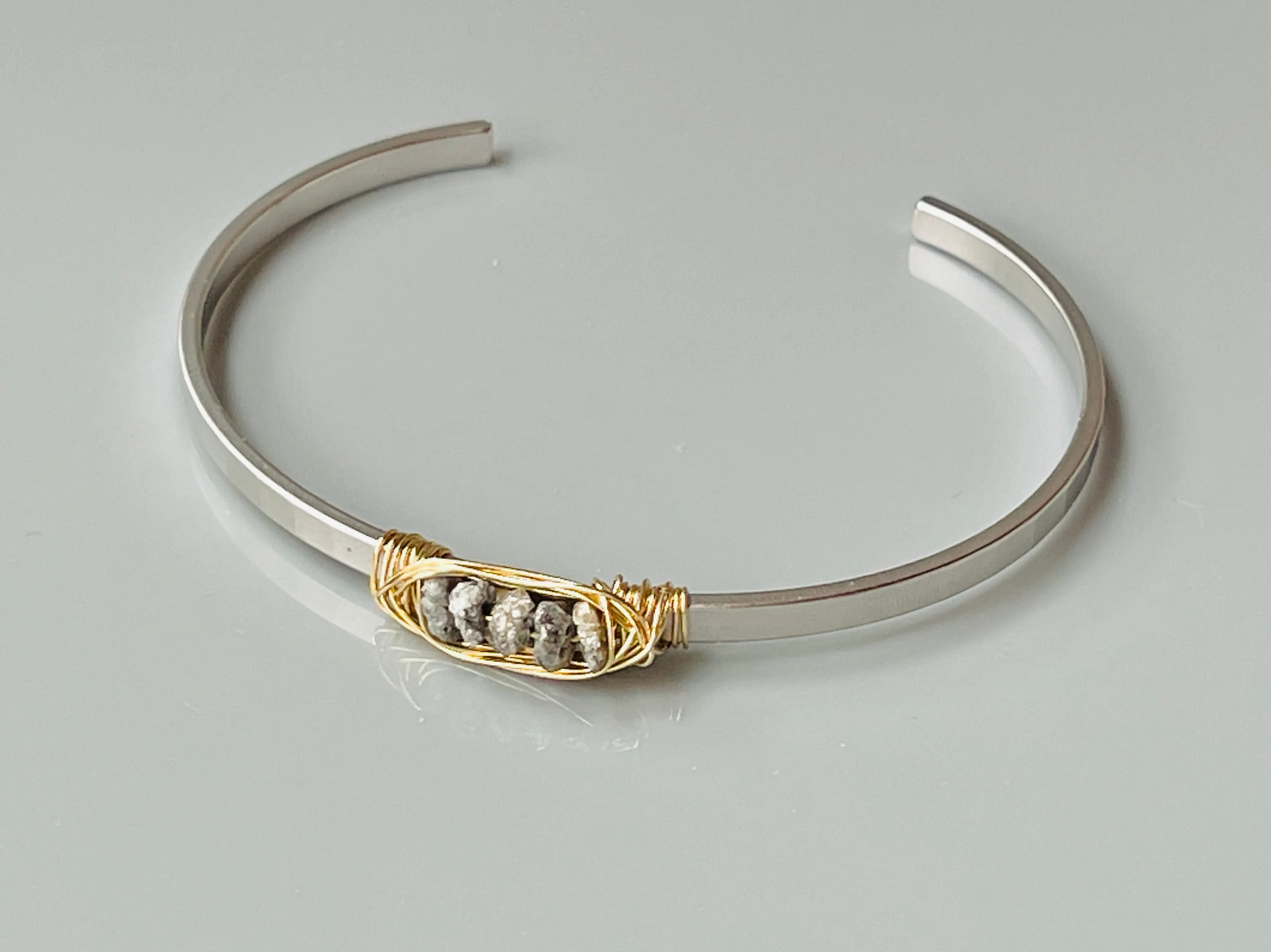Raw Diamond Bracelet, Organic Genuine Diamond Cuff Bracelet