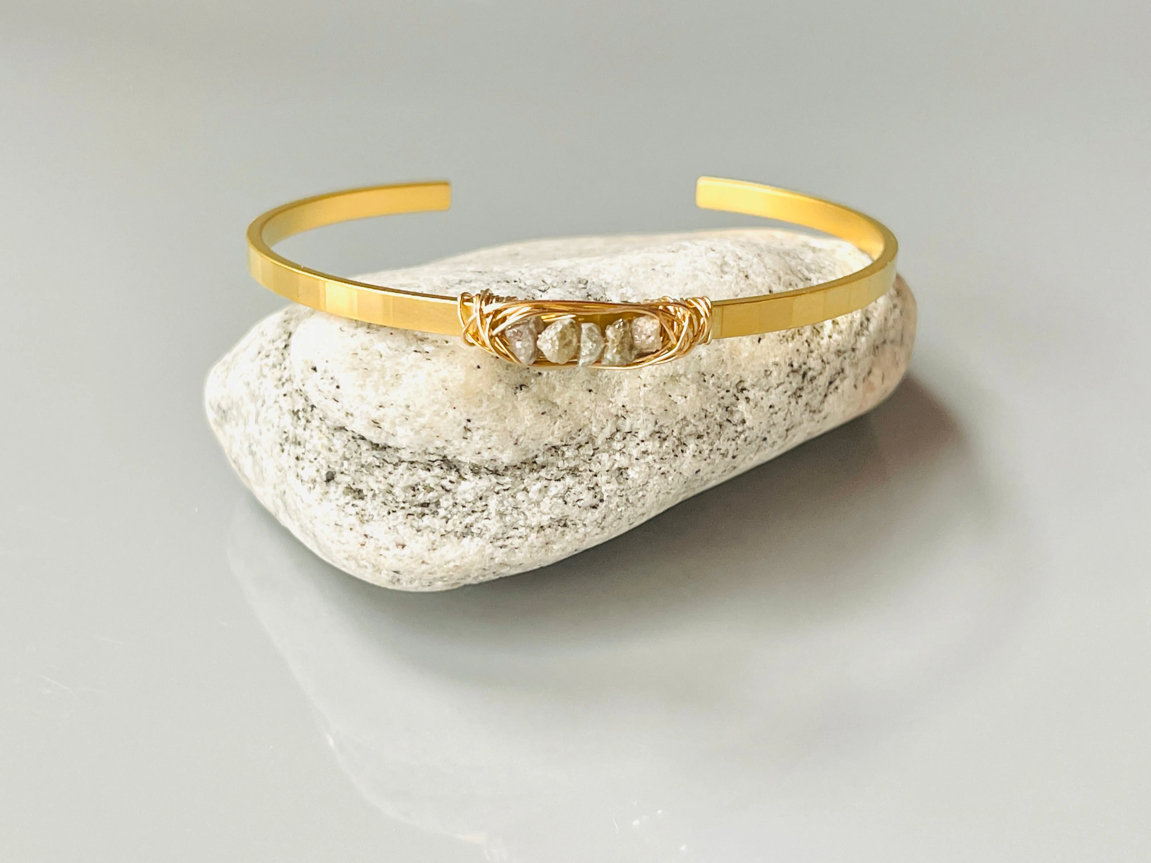 Raw Diamond Bracelet, Organic Genuine Diamond Cuff Bracelet