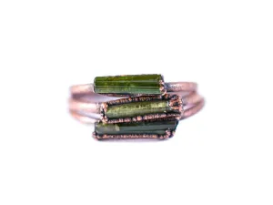 Raw tourmaline ring | Green tourmaline crystal ring