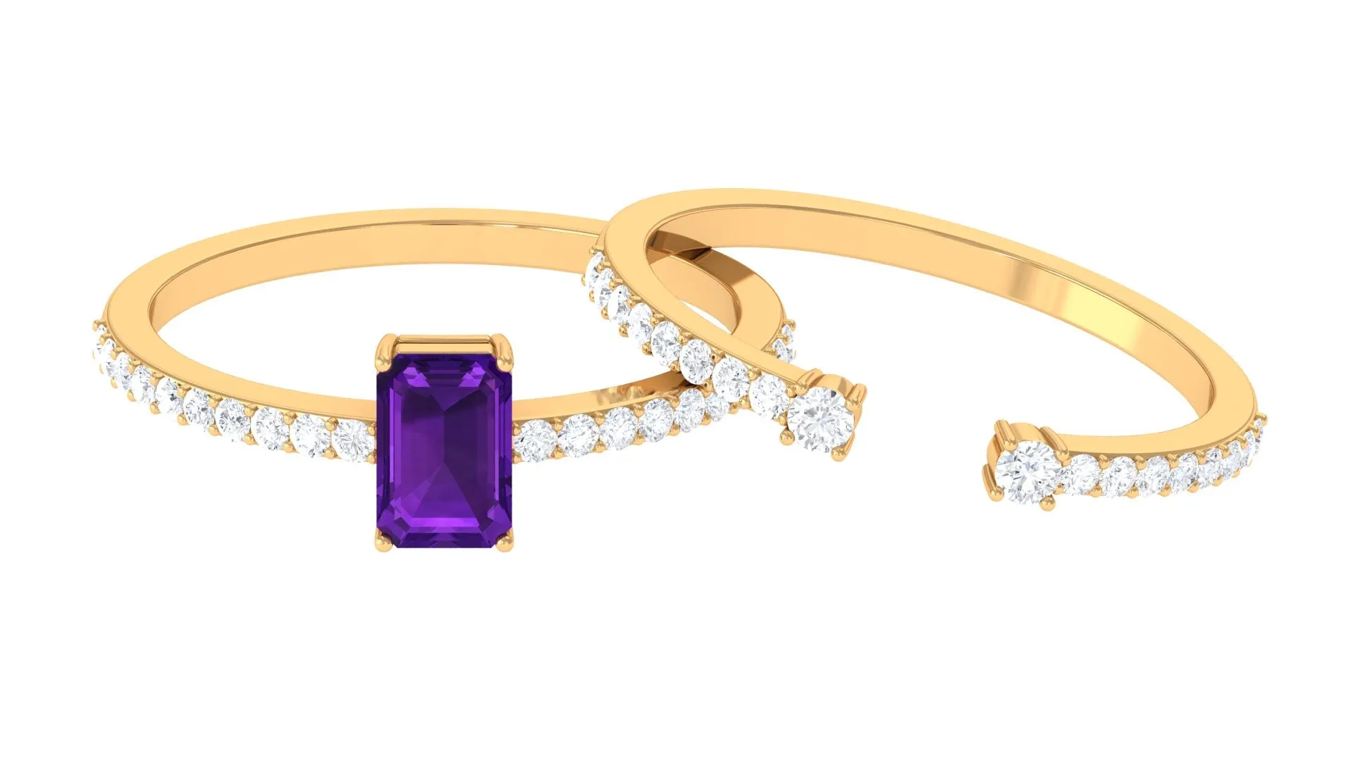 Real Amethyst and Diamond Solitaire Ring Set